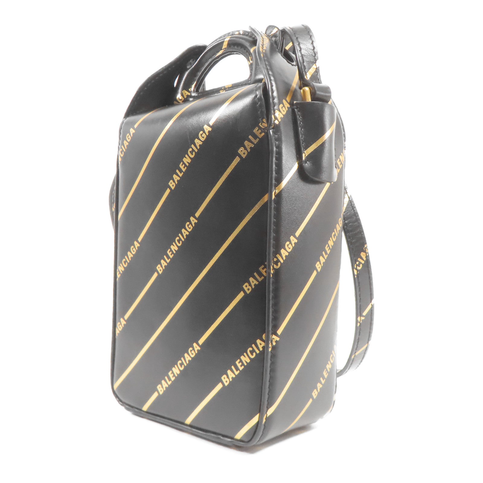 BALENCIAGA GHW Logo Shoulder Bag 2 Way Bag 643853 Calfskin Leather Black/Gold