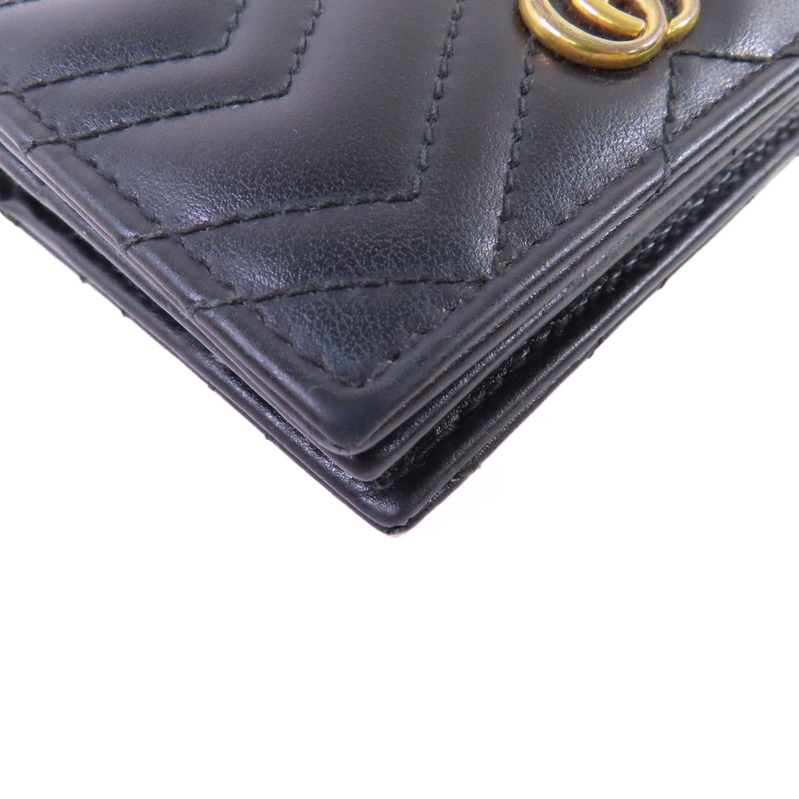 GUCCI 牛皮皮革GG Marmont Mini Wallet金扣短錢包黑色