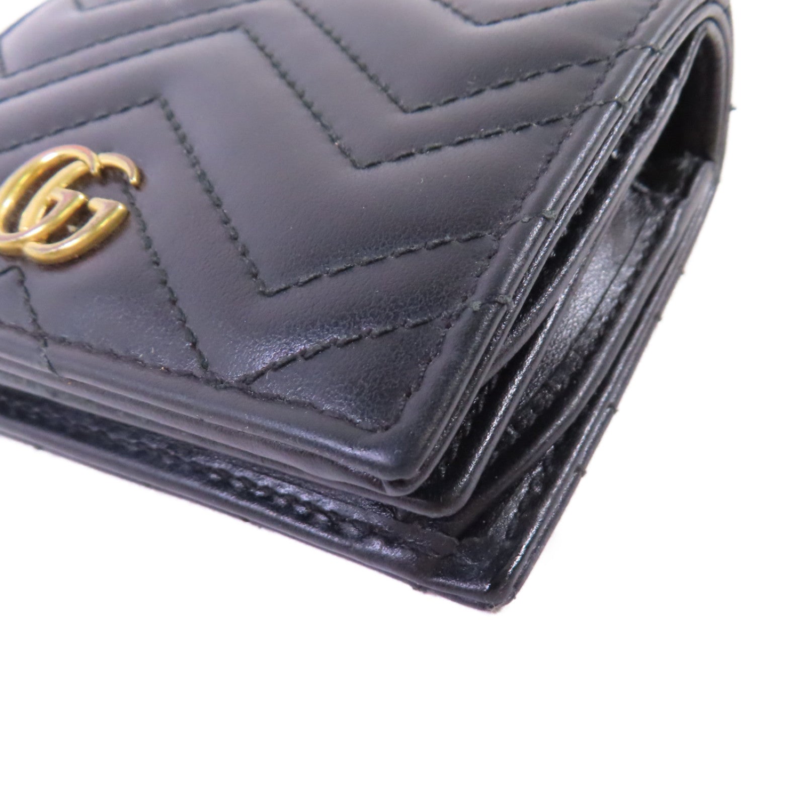 GUCCI 牛皮皮革GG Marmont Mini Wallet金扣短錢包黑色