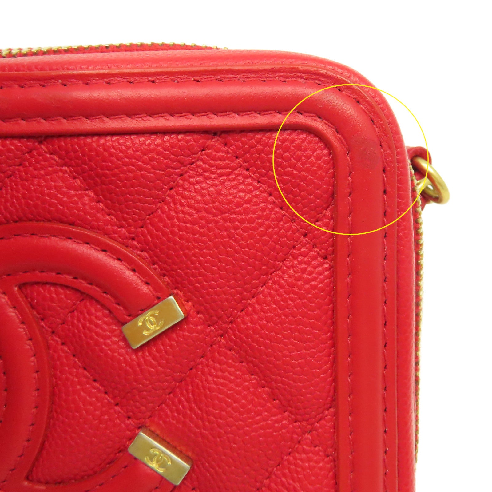 CHANEL 【激減優惠】菱格Caviar皮革Chain Shoulder Bag金扣鏈帶肩背袋紅色