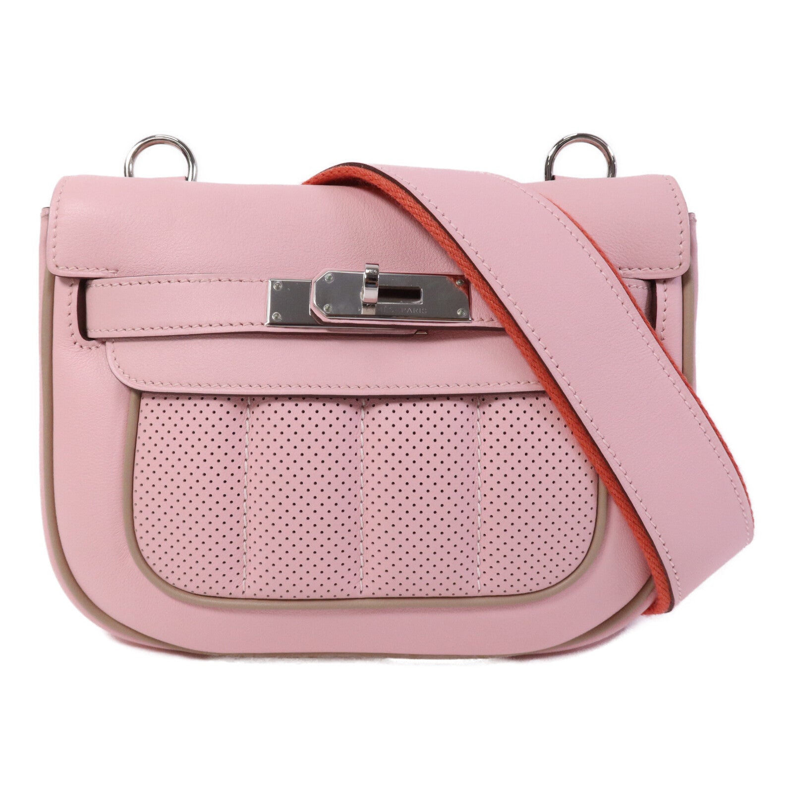 HERMES Swift皮革Mini Berline銀扣肩背袋Argile/Rose Sakura