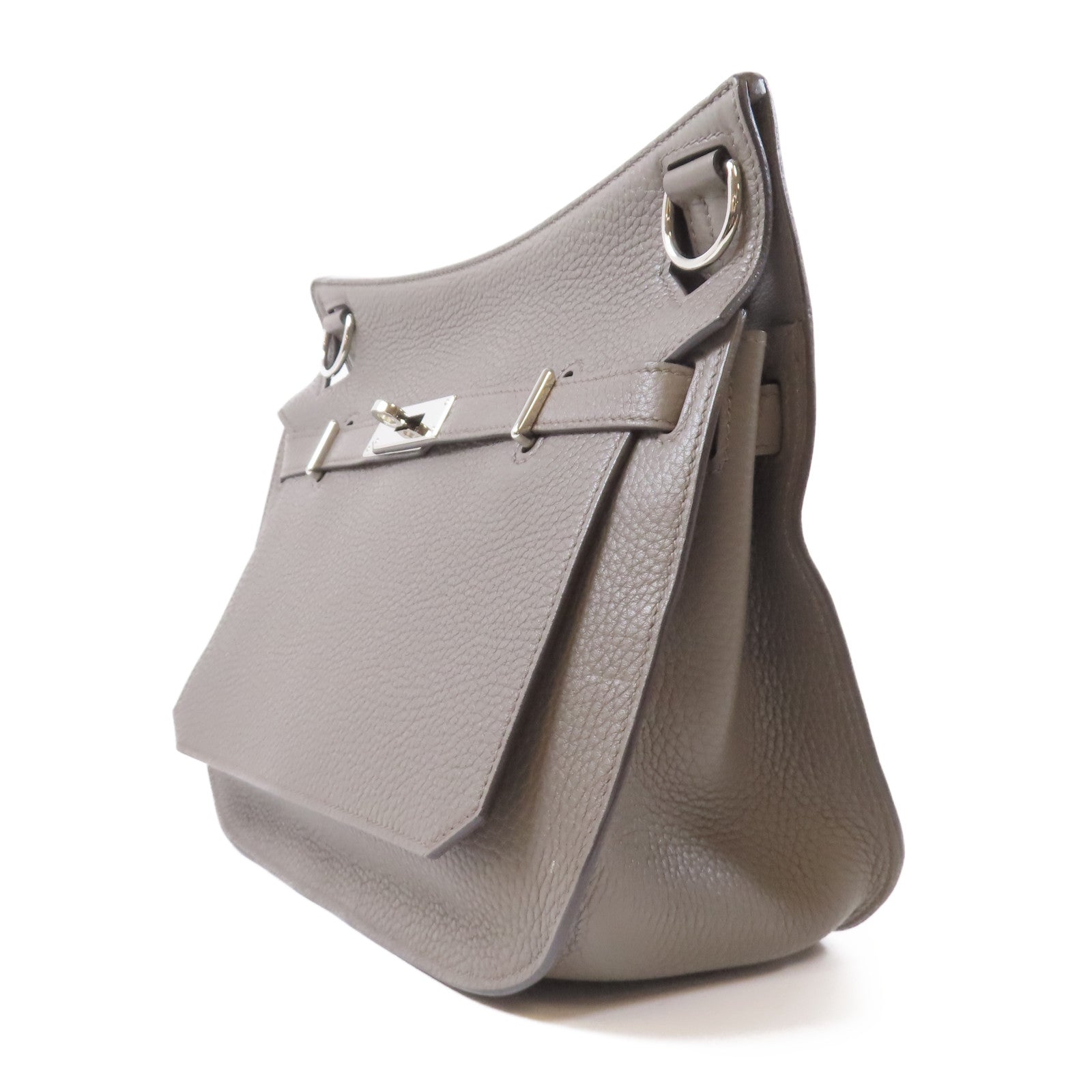 HERMES Clemence皮革Jypsiere 28銀扣肩背袋Etain錫灰色