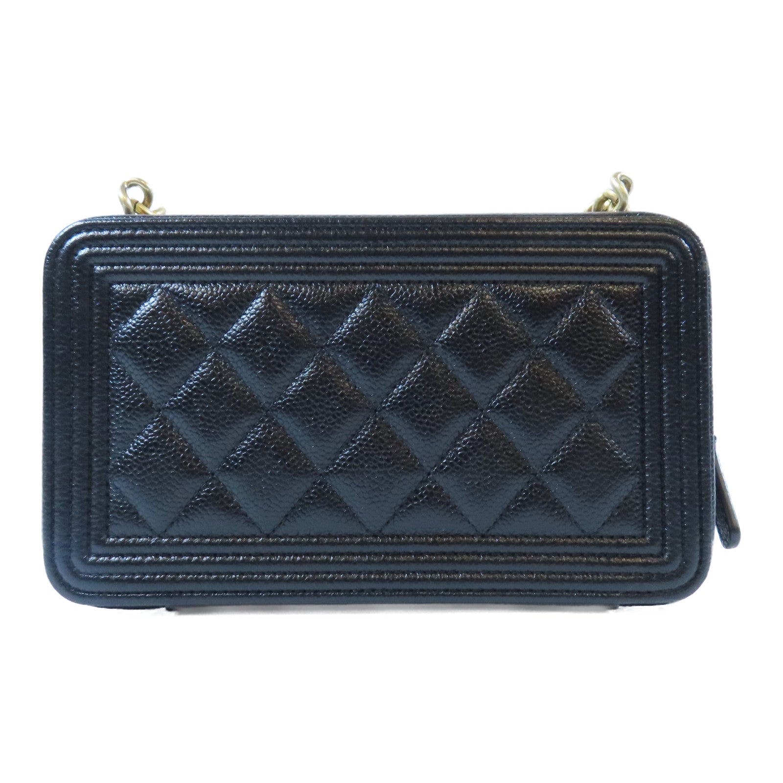 CHANEL 菱格Caviar皮革Boy Wallet On Chain金扣鏈帶肩背袋黑色