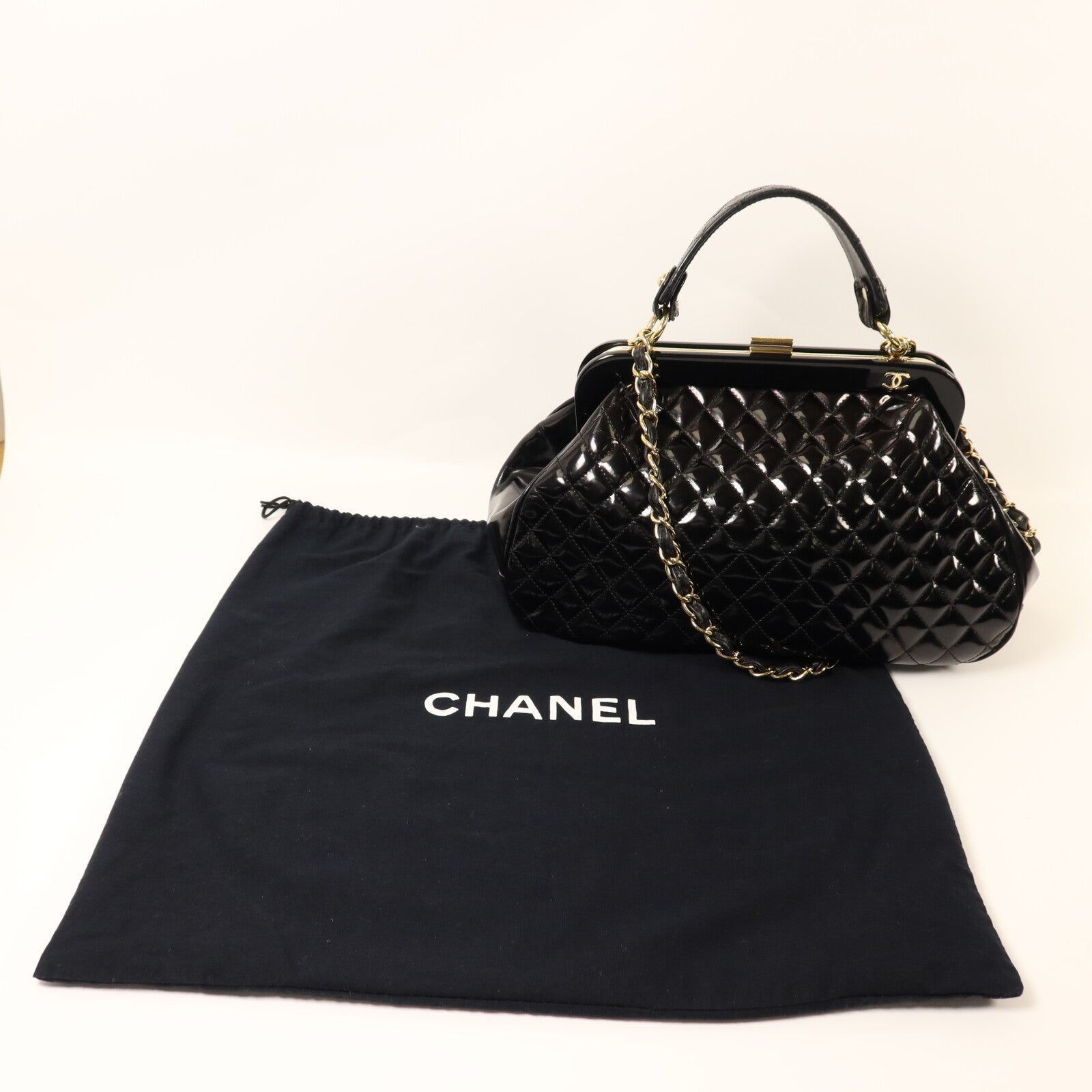 CHANEL 【激減優惠】漆皮皮革2 way Shoulder金扣手挽肩背兩用袋 	 鏈帶