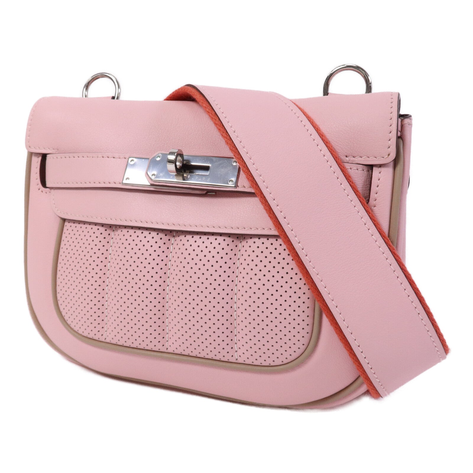 HERMES Swift皮革Mini Berline銀扣肩背袋Argile/Rose Sakura