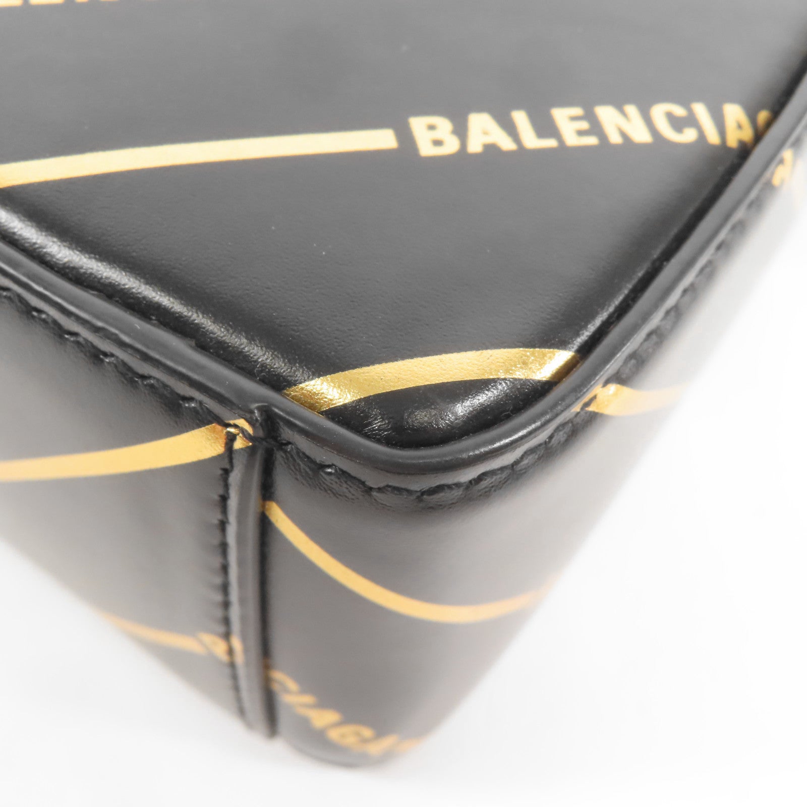 BALENCIAGA GHW Logo Shoulder Bag 2 Way Bag 643853 Calfskin Leather Black/Gold
