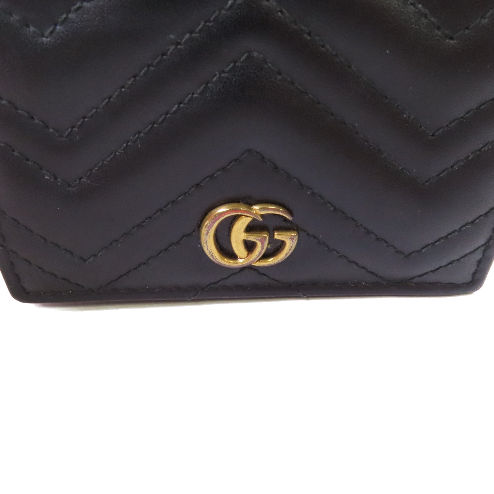 GUCCI 牛皮皮革GG Marmont Mini Wallet金扣短錢包黑色
