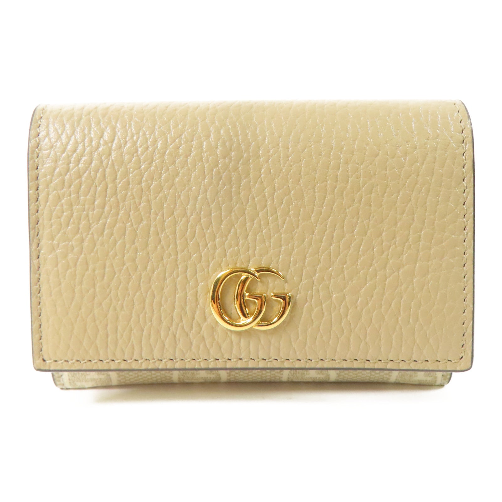 GUCCI 塗層帆布/牛皮皮革Card Case金扣錢包米色