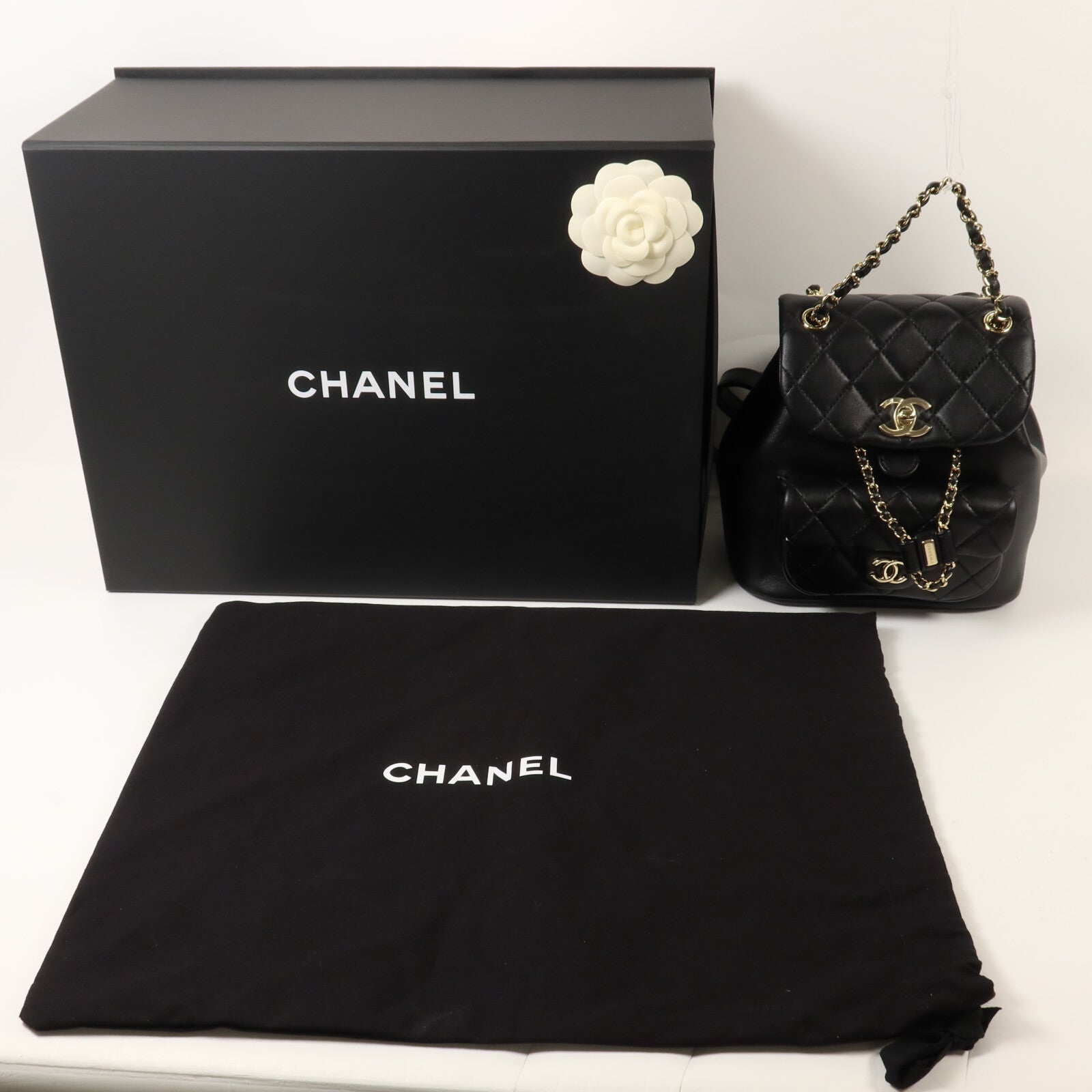 CHANEL 羊皮皮革Duma Backpack鏈帶背包