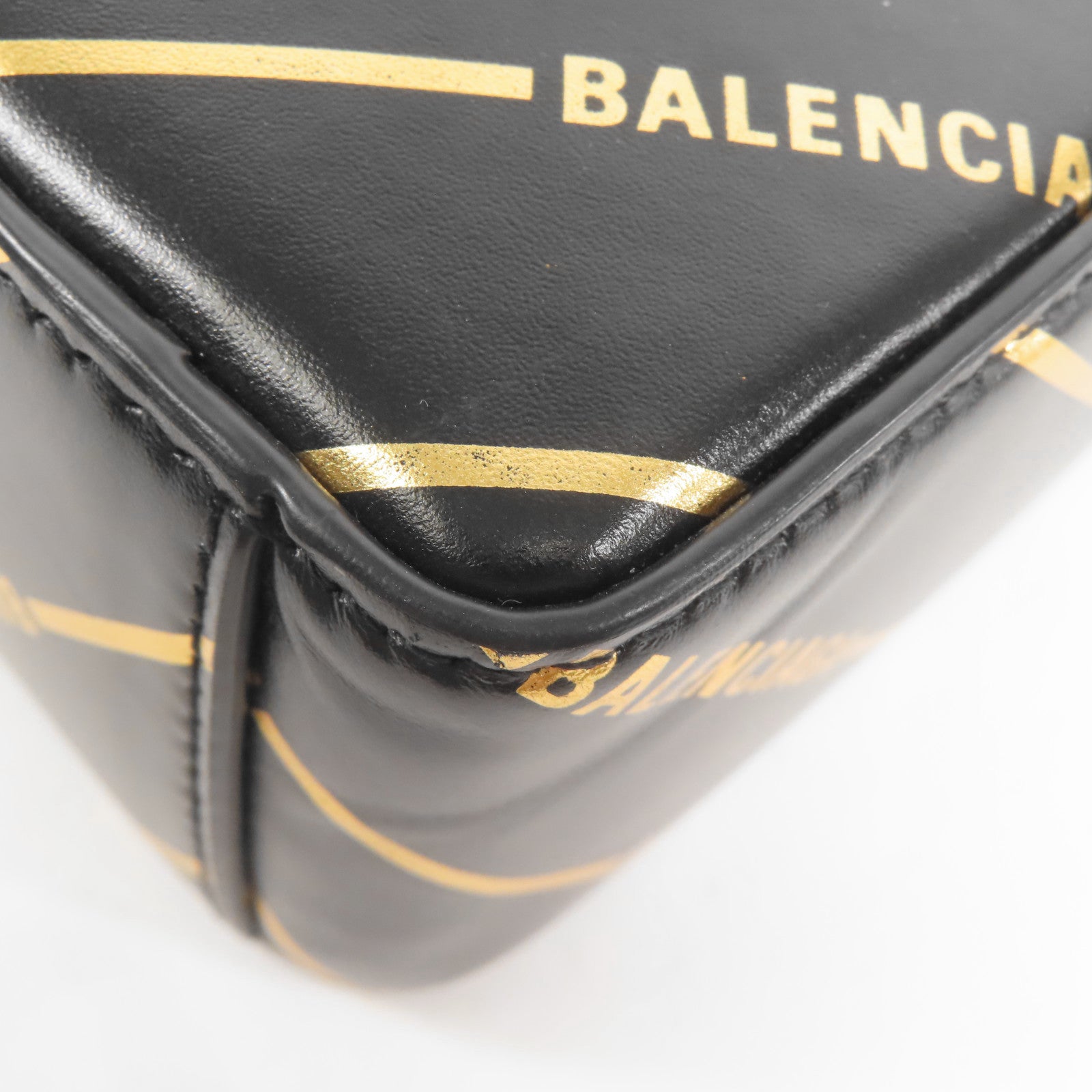 BALENCIAGA GHW Logo Shoulder Bag 2 Way Bag 643853 Calfskin Leather Black/Gold