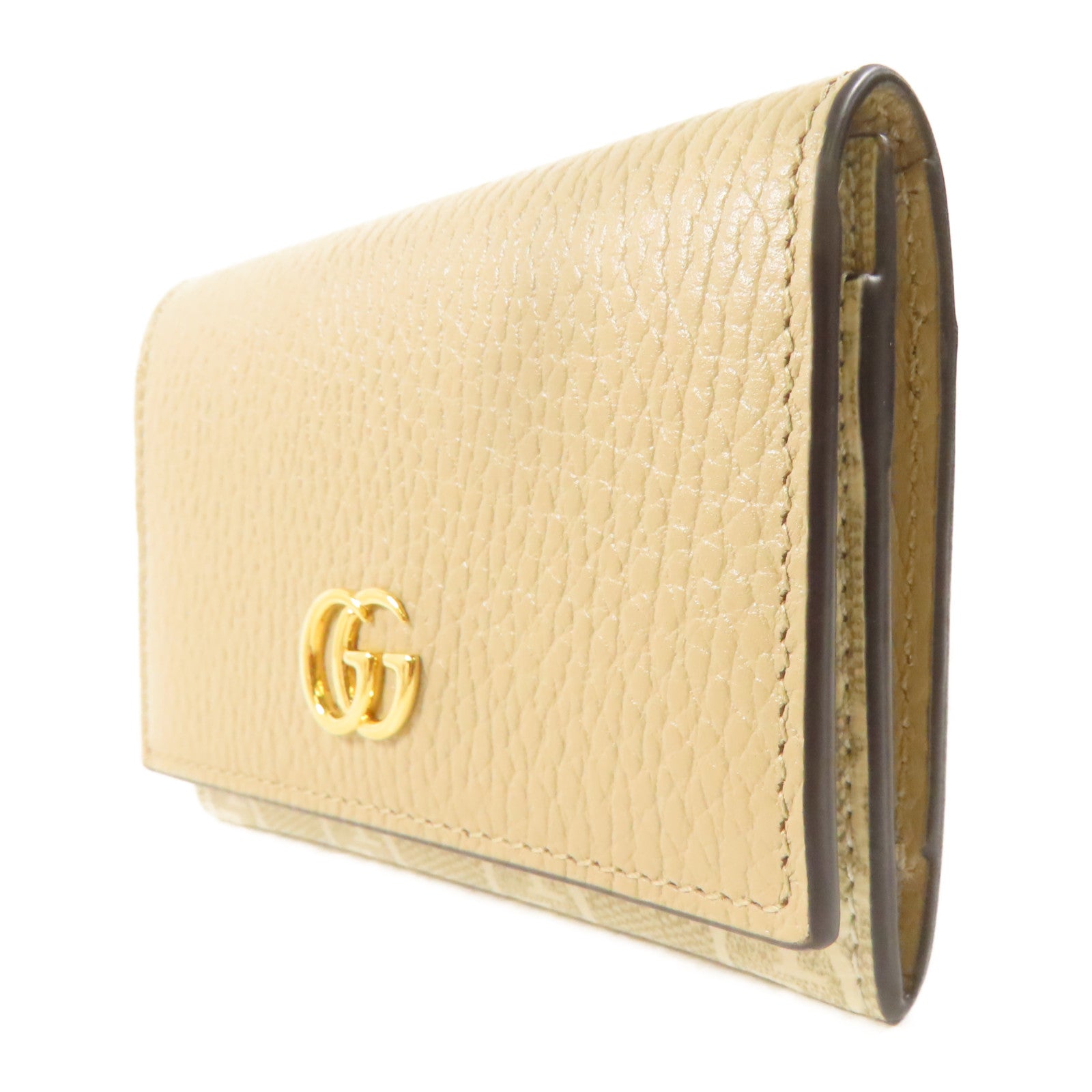 GUCCI 塗層帆布/牛皮皮革Card Case金扣錢包米色