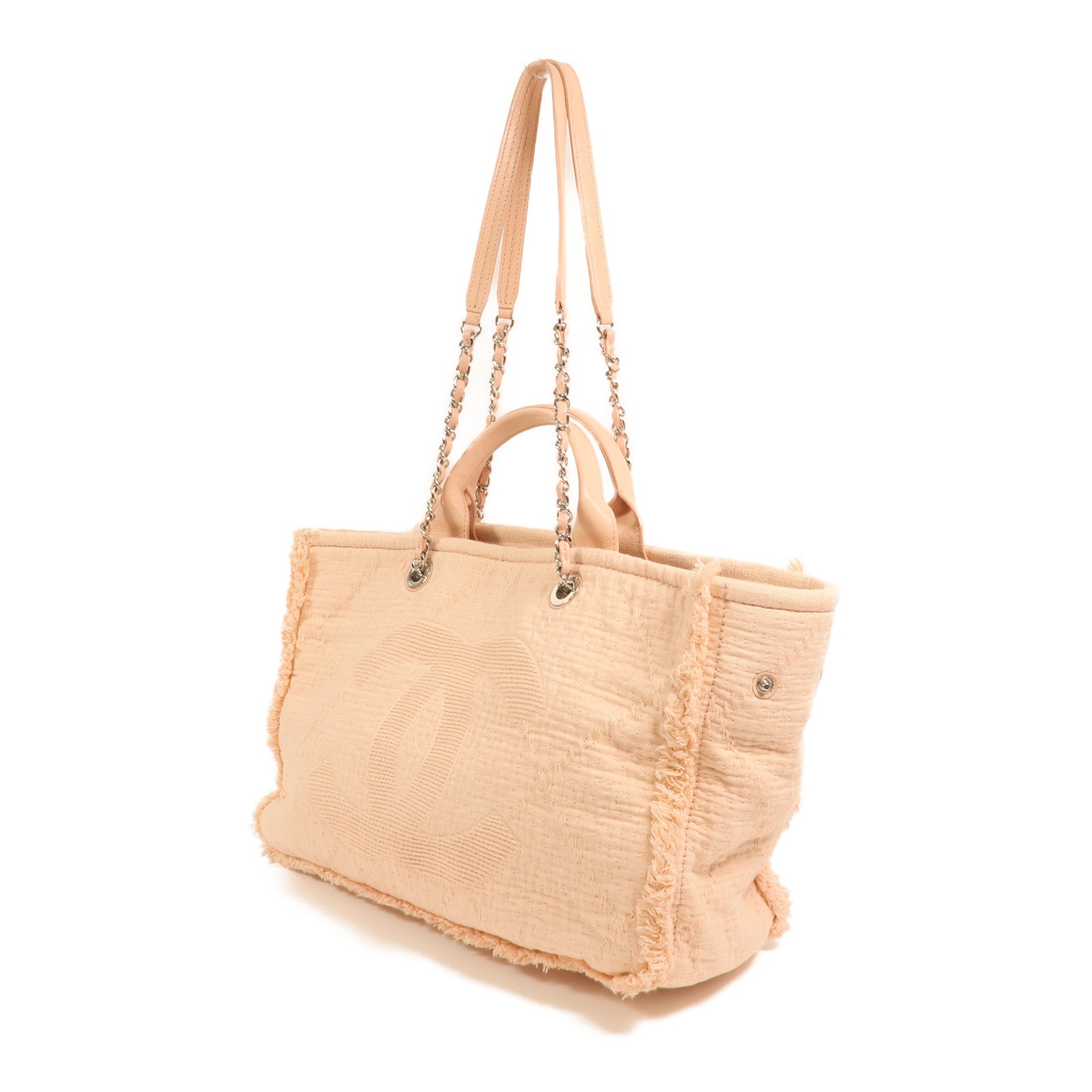 CHANEL 帆布Deauville Tote Bag銀扣手挽肩背兩用袋