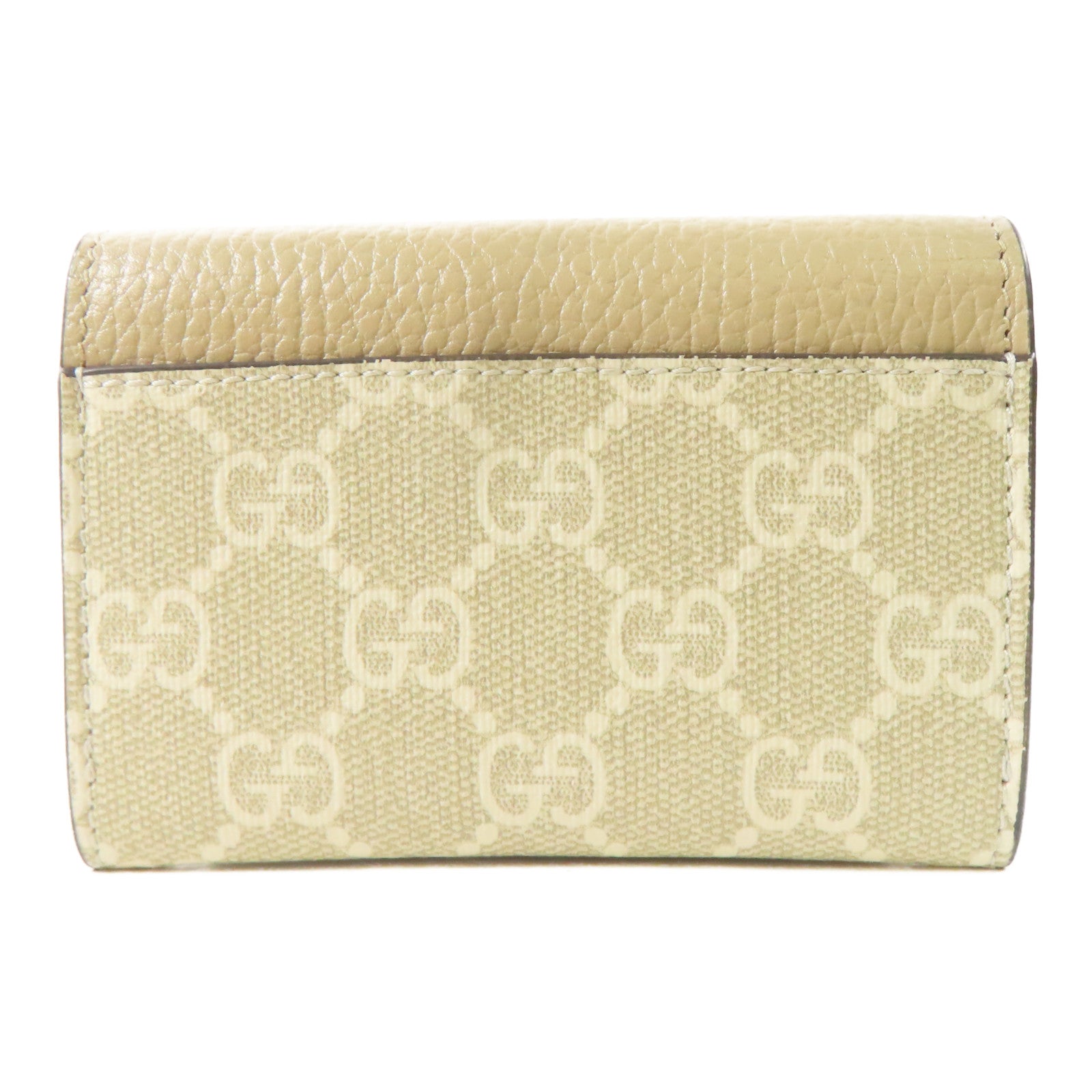 GUCCI 塗層帆布/牛皮皮革Card Case金扣錢包米色