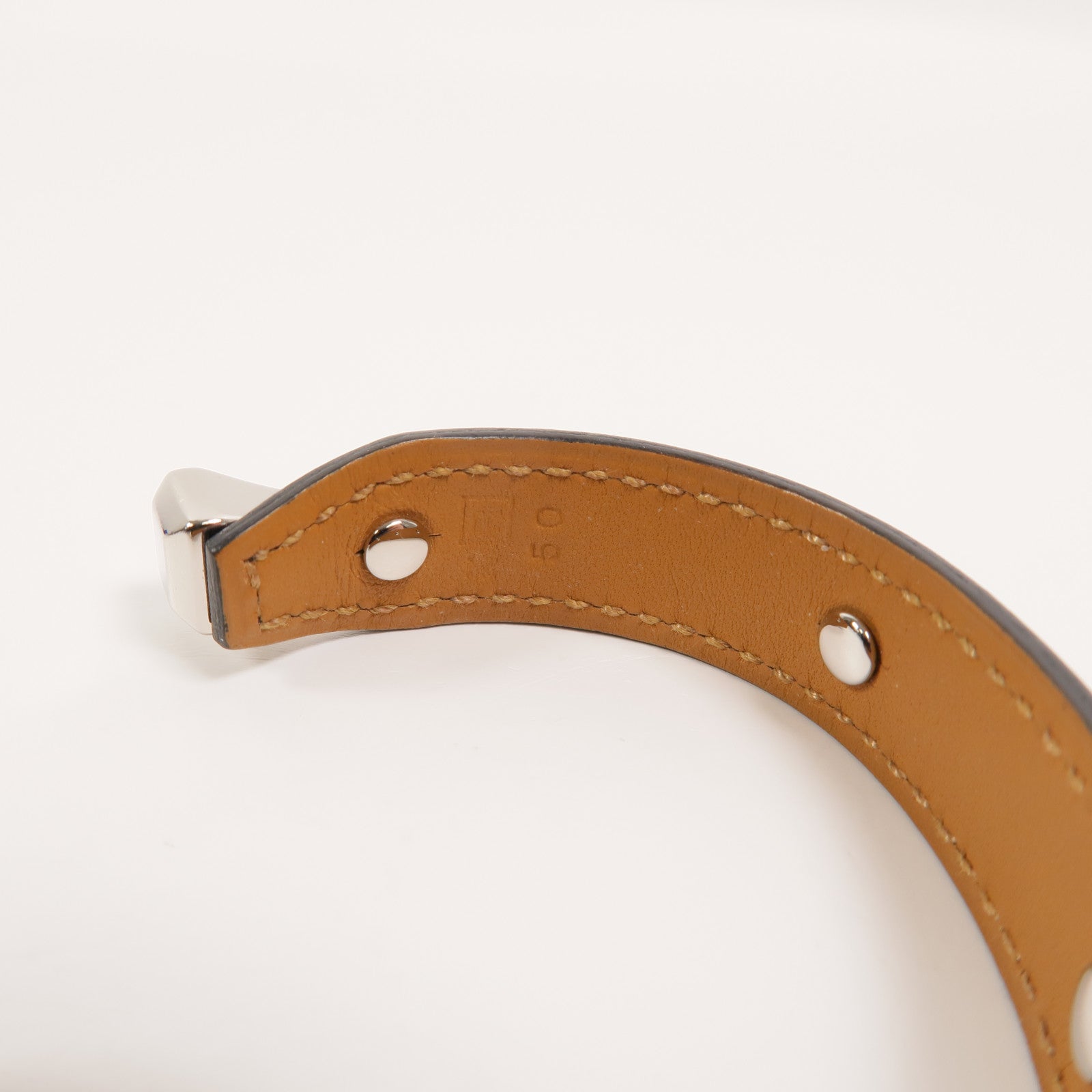 HERMES 金屬/Box皮革Open Cuff Bracelet手鐲Noir
