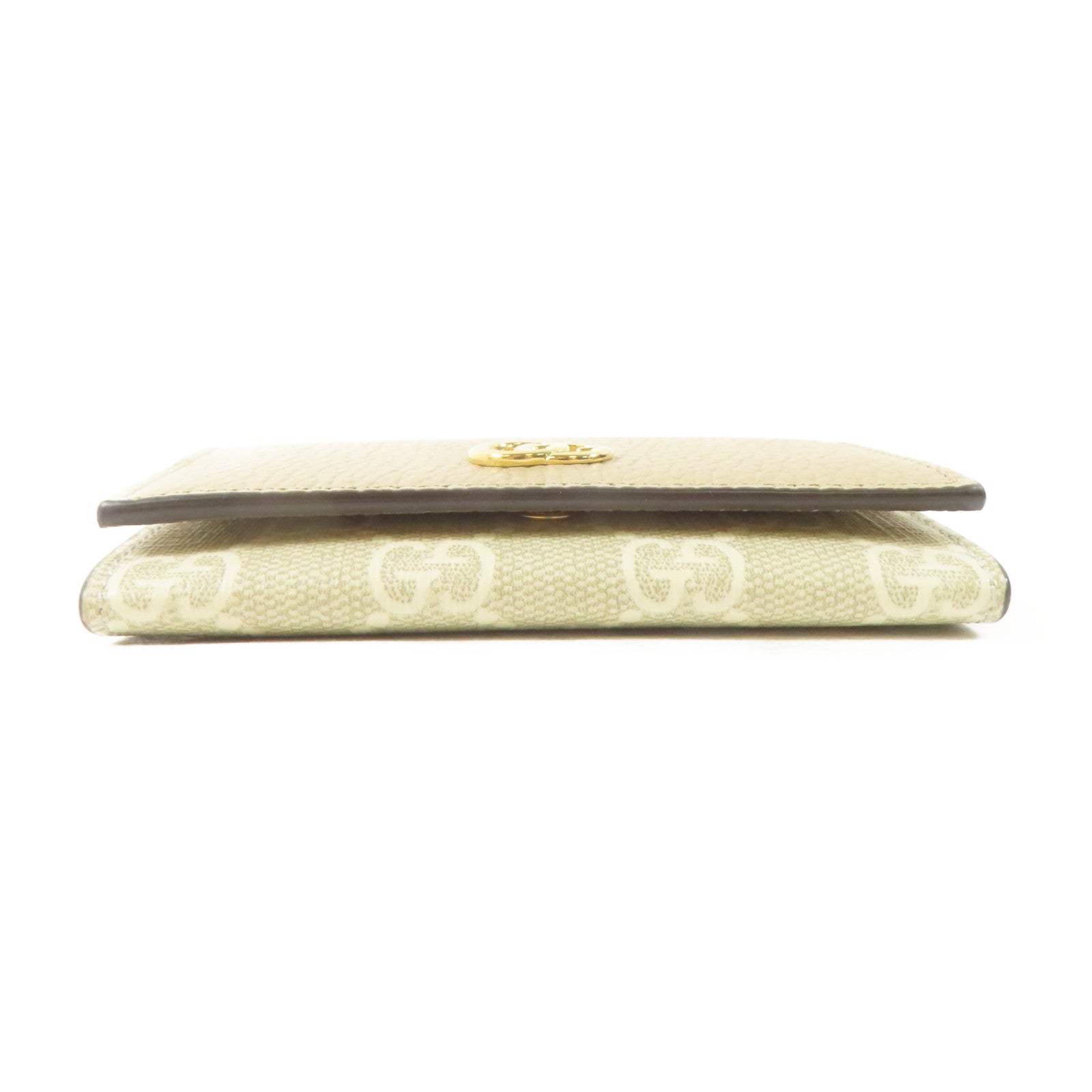 GUCCI 塗層帆布/牛皮皮革Card Case金扣錢包米色