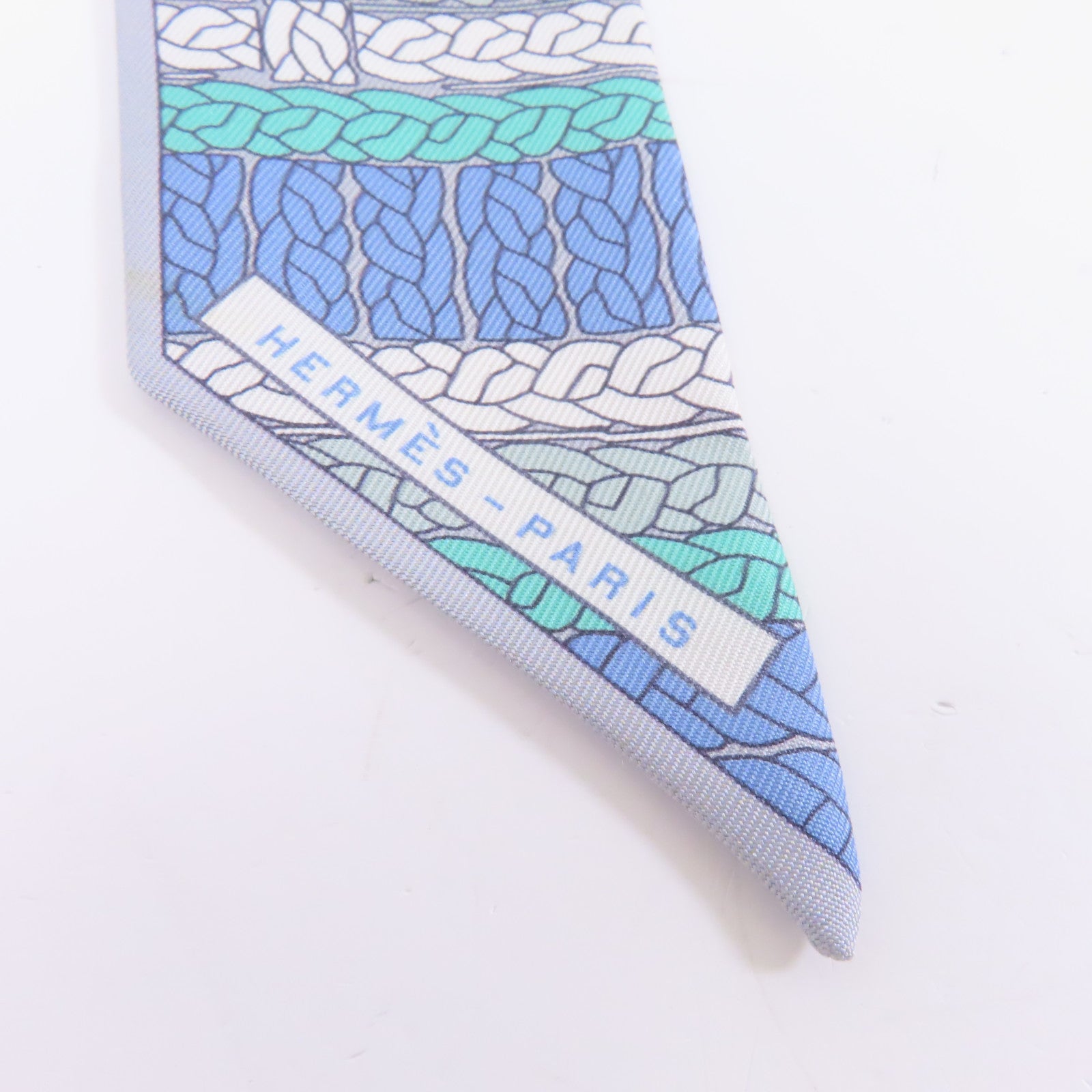 HERMES 絲質Twilly絲巾淺藍色/綠色/粉紅色