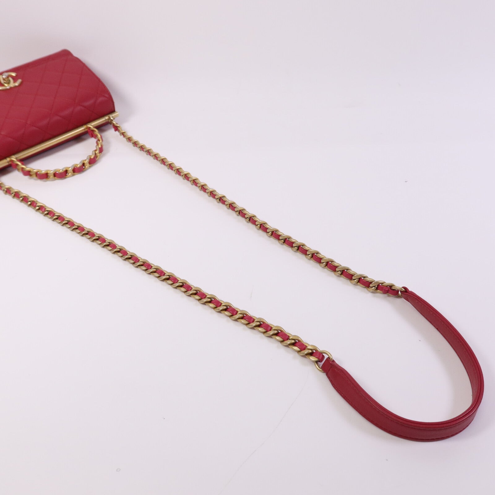 CHANEL 牛皮皮革Chain Shoulder Bag金扣鏈帶手挽肩背兩用袋