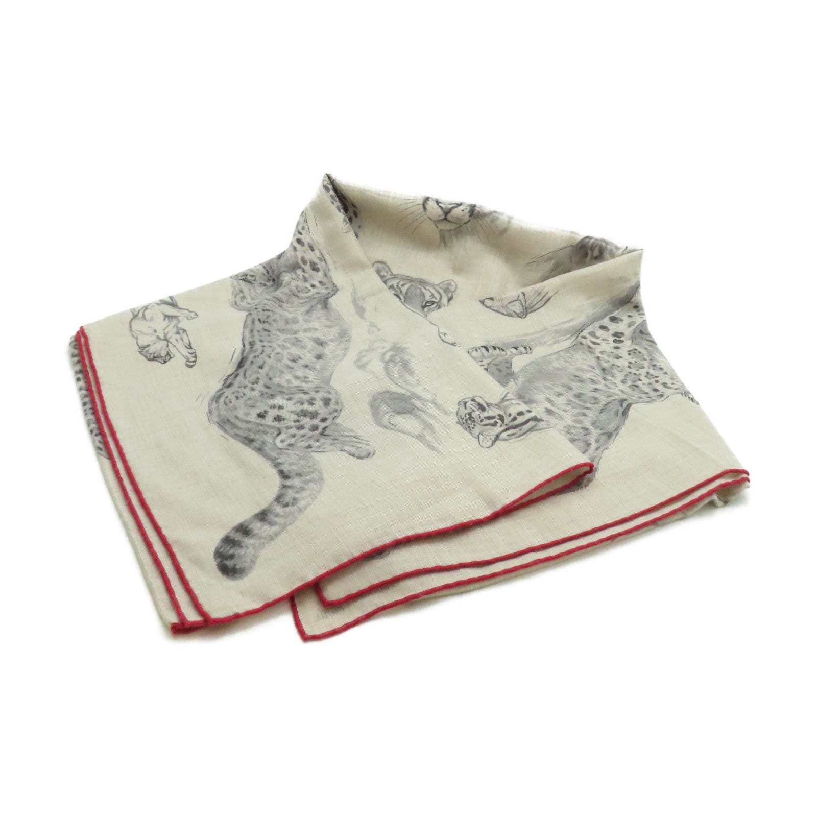 HERMES 羊絨/絲質Scarf圍巾灰色/紅色