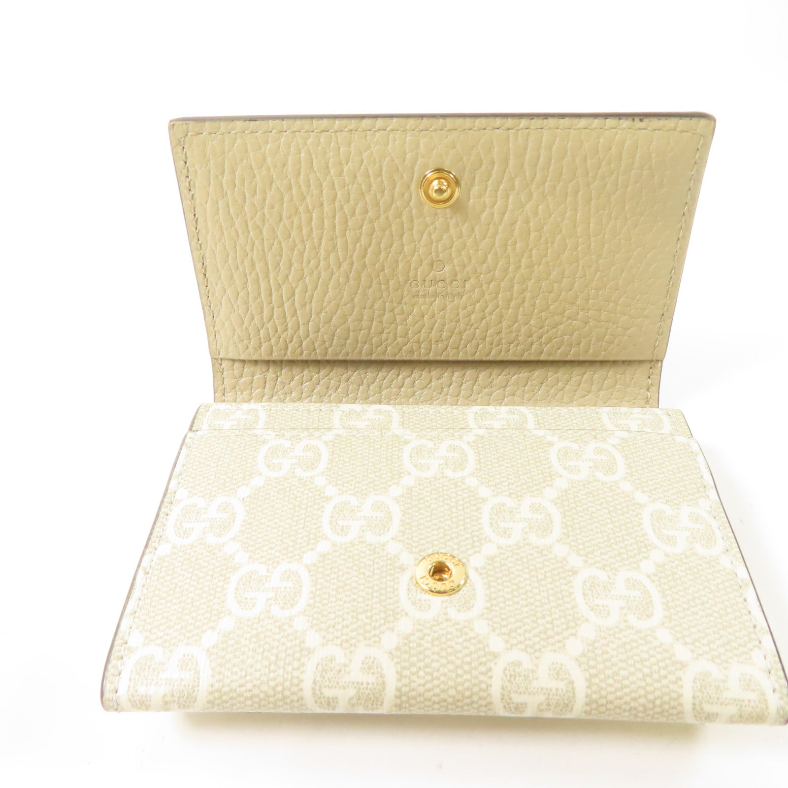 GUCCI 塗層帆布/牛皮皮革Card Case金扣錢包米色