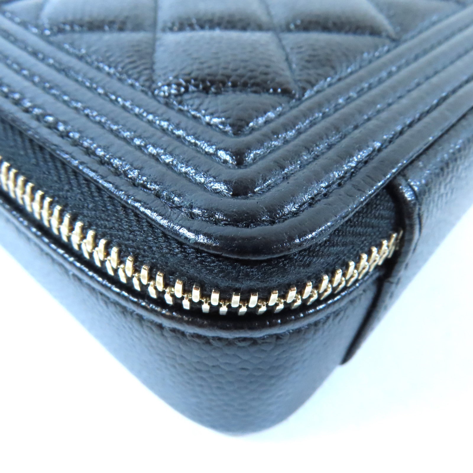 CHANEL 菱格Caviar皮革Boy Wallet On Chain金扣鏈帶肩背袋黑色