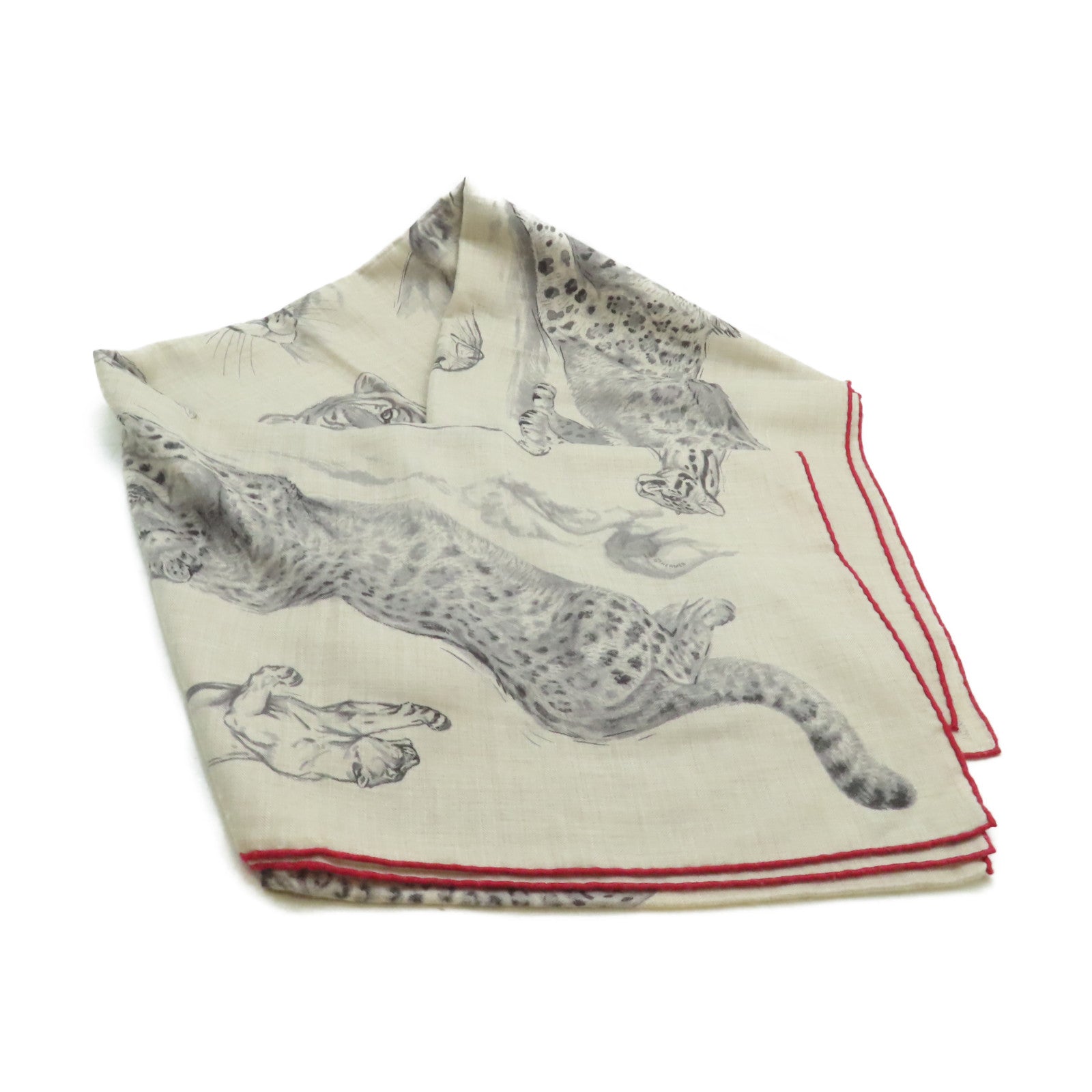 HERMES 羊絨/絲質Scarf圍巾灰色/紅色