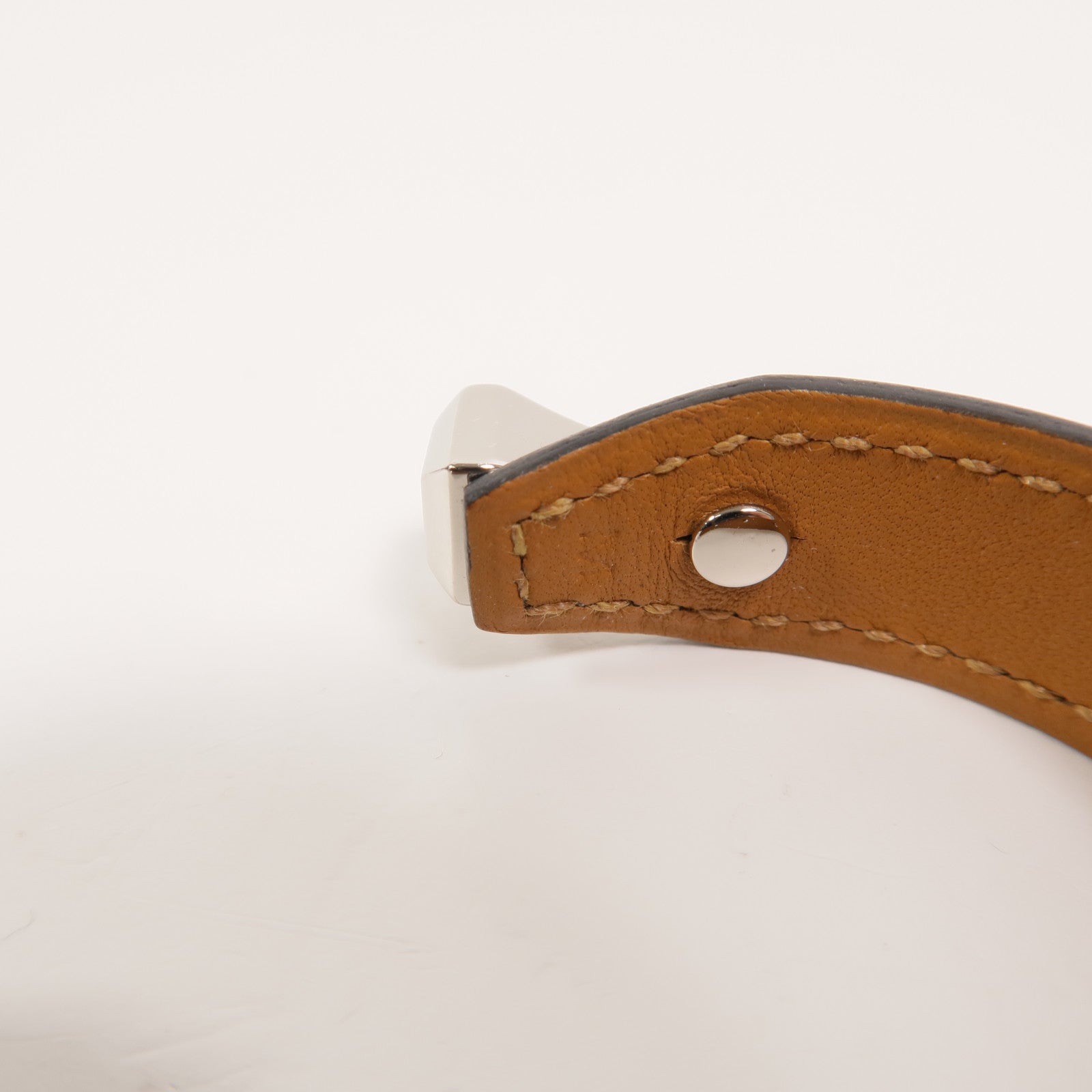 HERMES 金屬/Box皮革Open Cuff Bracelet手鐲Noir