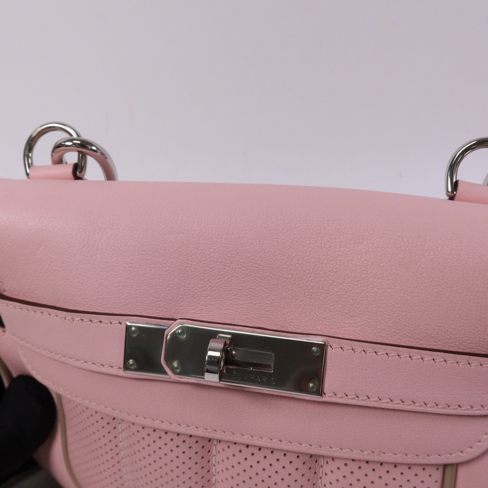 HERMES Swift皮革Mini Berline銀扣肩背袋Argile/Rose Sakura