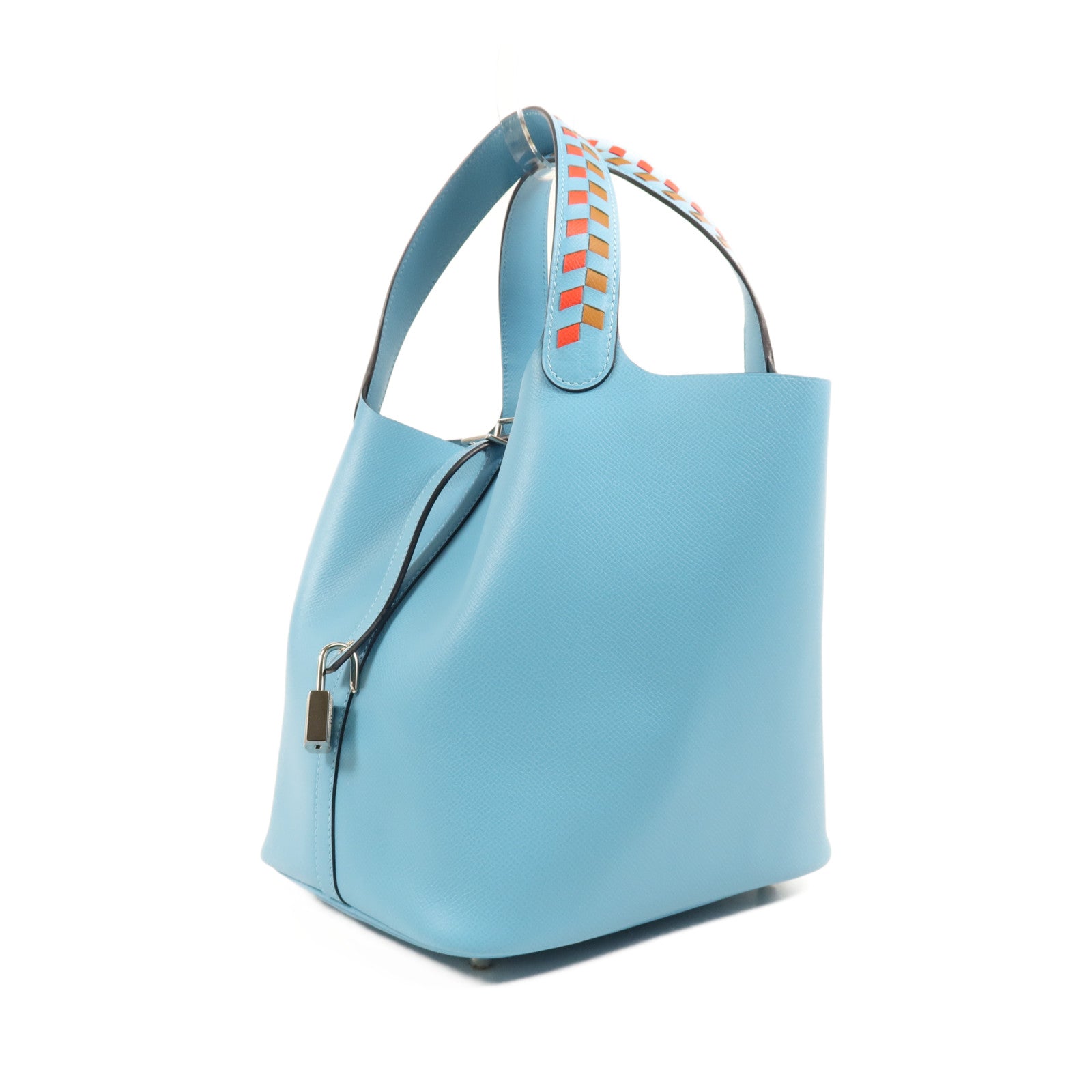 HERMES Epsom皮革Picotin MM銀扣手挽袋P3/Blue De Nord