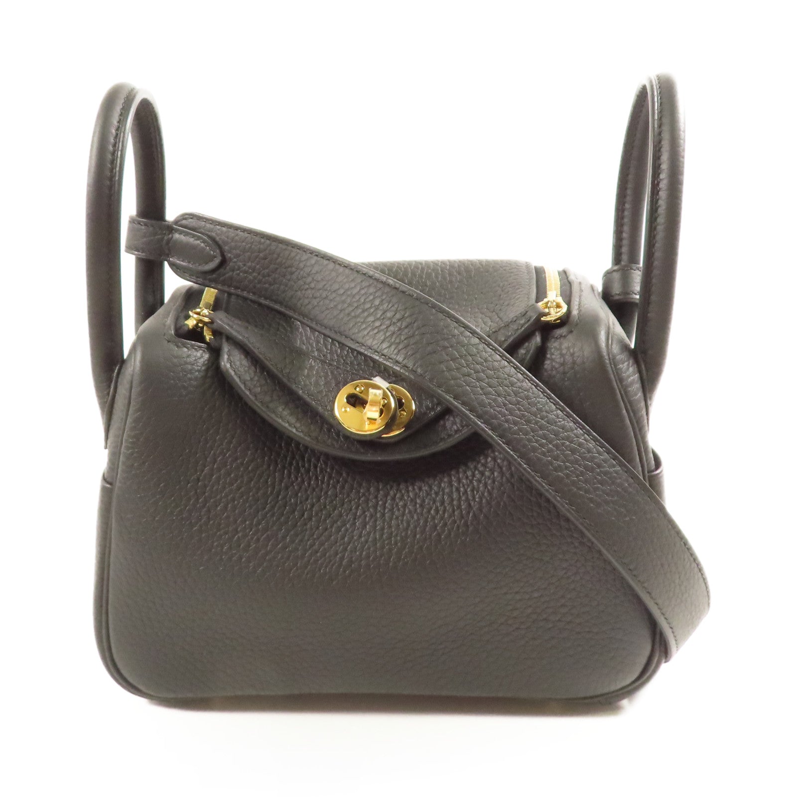 HERMES【激減優惠】 Clemence皮革Mini Lindy金扣手挽肩背兩用袋Noir