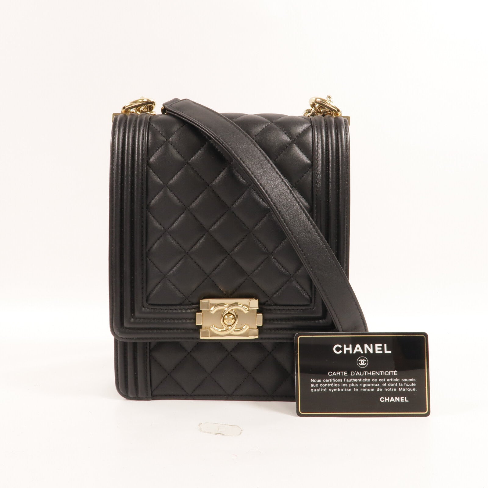 CHANEL 牛皮皮革North South Boy鏈帶肩背袋