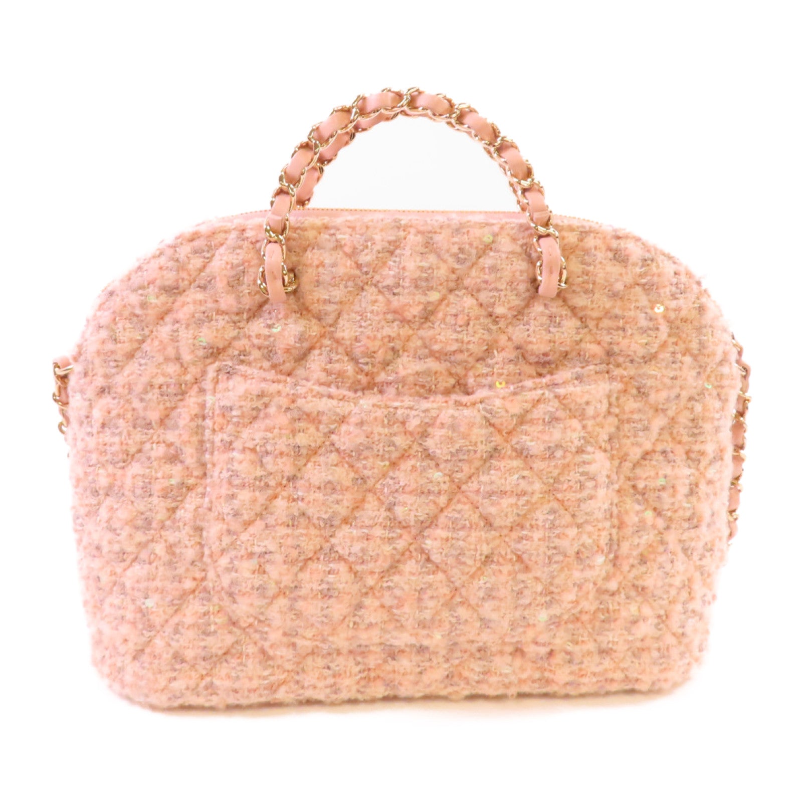 CHANEL 斜紋軟呢Small Chain 2Way Shoulder Bag金扣手挽肩背兩用袋粉紅色