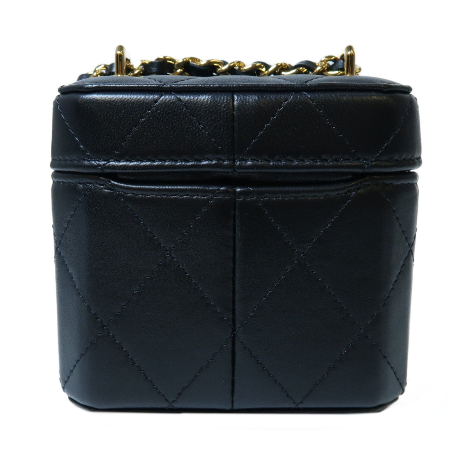 CHANEL 菱格羊皮皮革Chain Shoulder金扣鏈帶肩背袋黑色