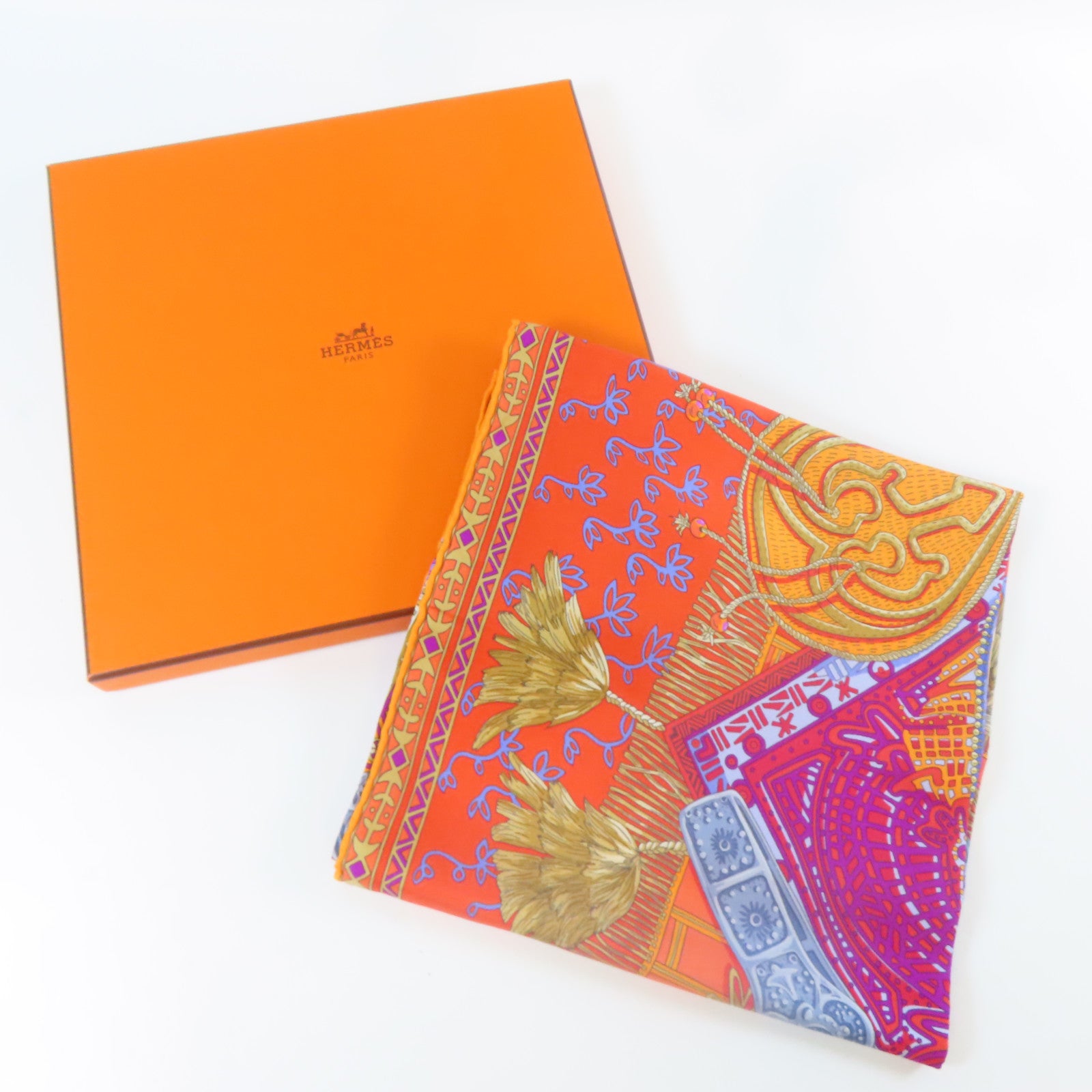 HERMES 【激減優惠】絲質Scarf 90x90cm絲巾橙色/藍色/紫色