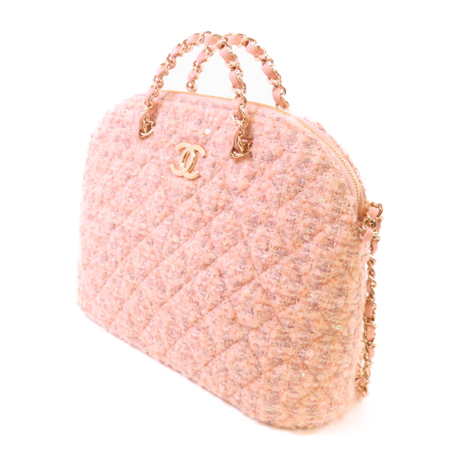CHANEL 斜紋軟呢Small Chain 2Way Shoulder Bag金扣手挽肩背兩用袋粉紅色