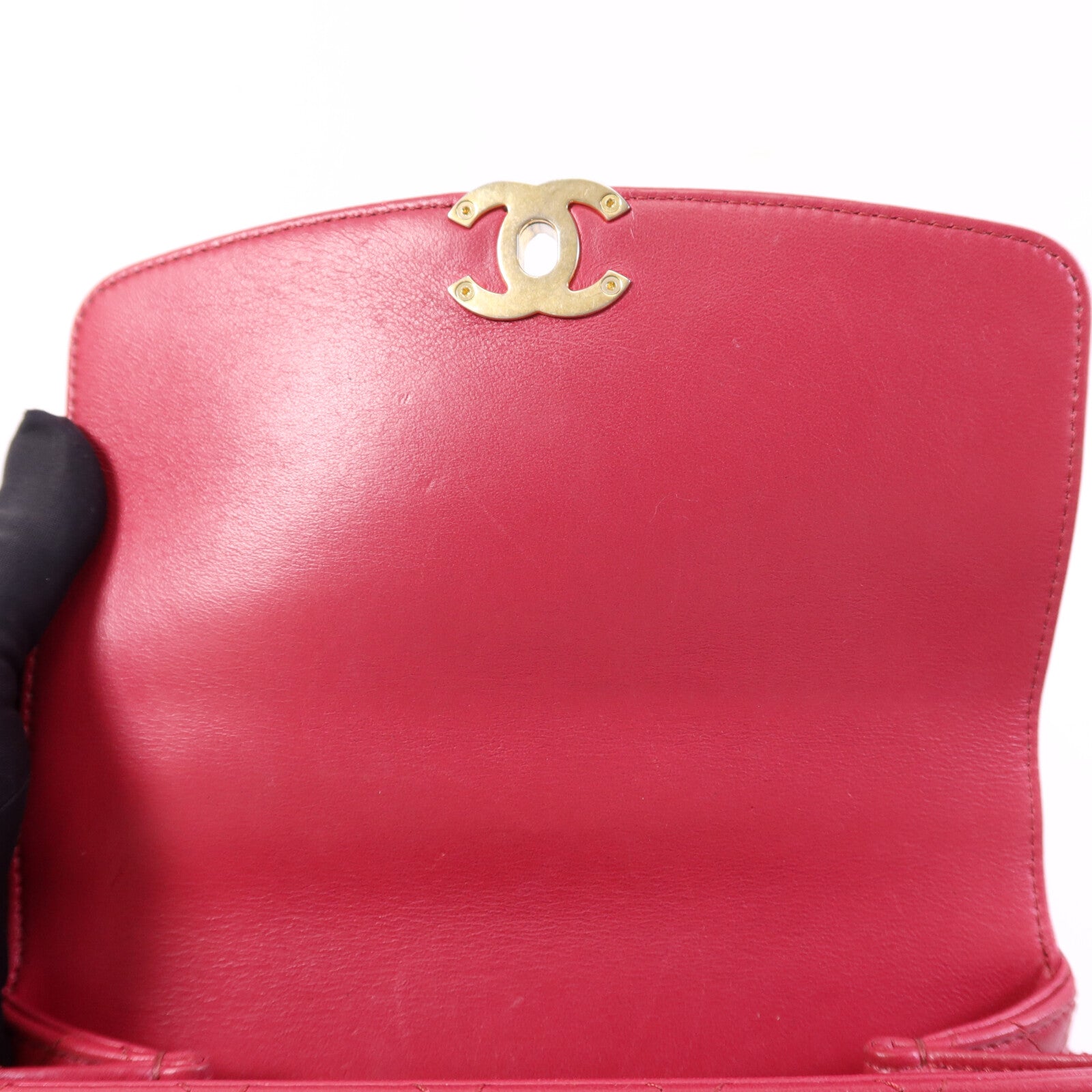 CHANEL 牛皮皮革Chain Shoulder Bag金扣鏈帶手挽肩背兩用袋