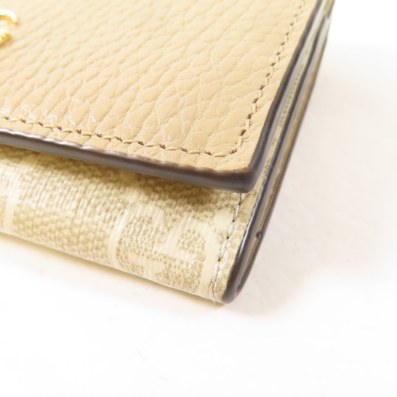 GUCCI 塗層帆布/牛皮皮革Card Case金扣錢包米色