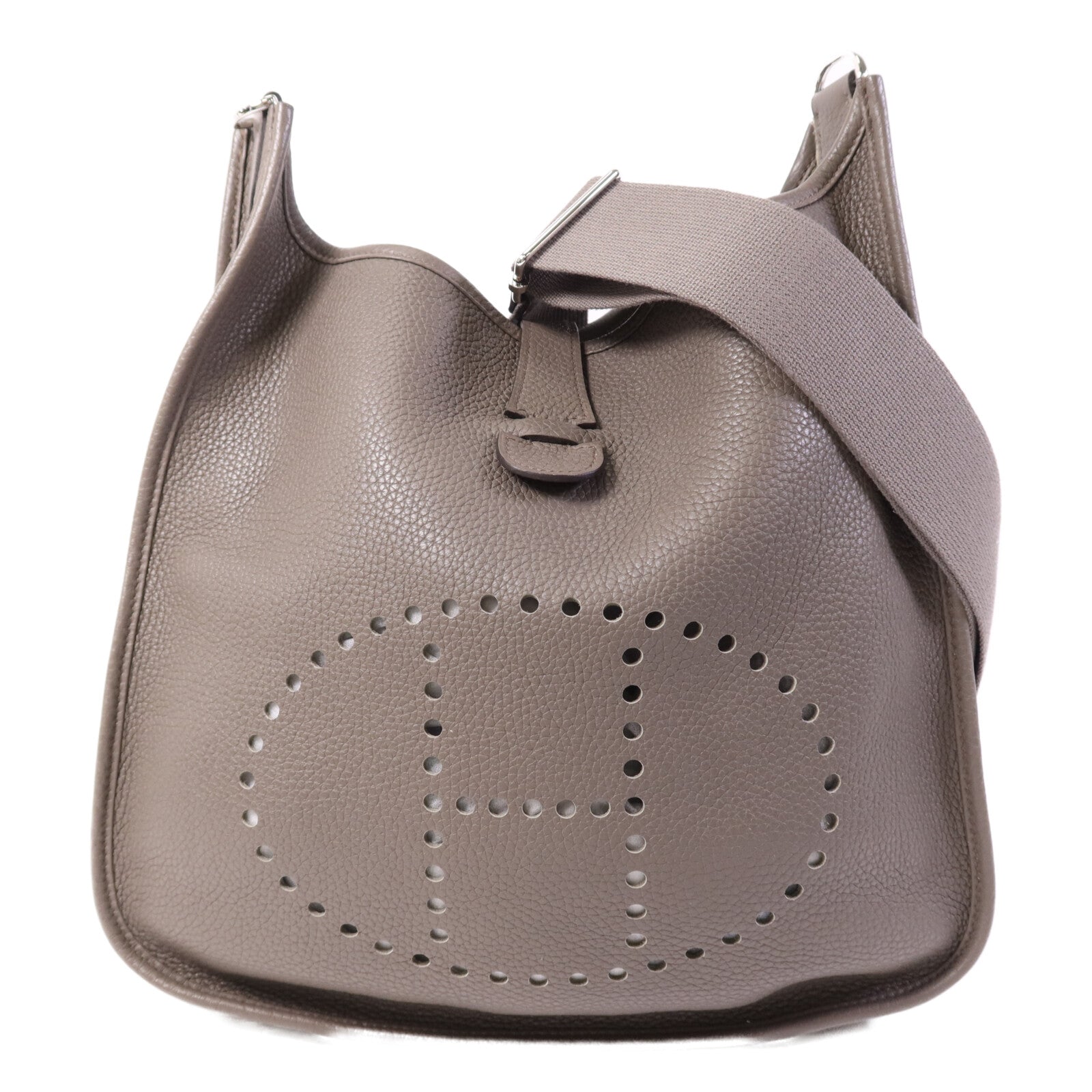 HERMES Clemence皮革Evelyne GM銀扣肩背袋Etain