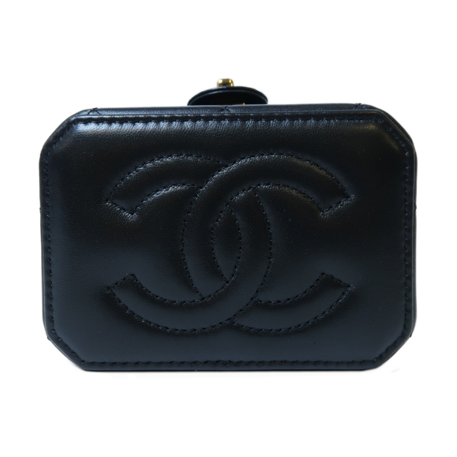 CHANEL 菱格羊皮皮革Chain Shoulder金扣鏈帶肩背袋黑色