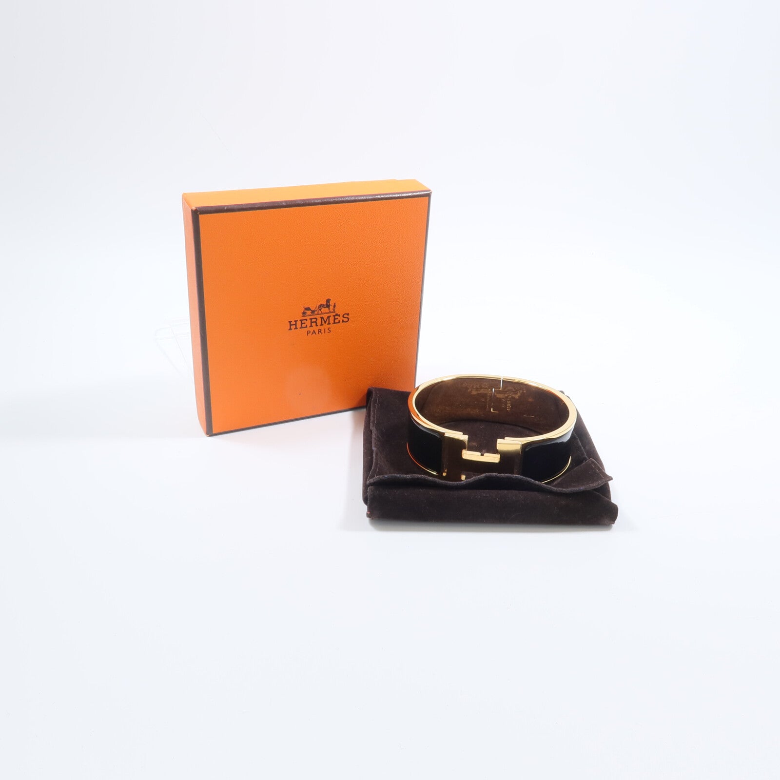 HERMES 金屬/琺瑯Clic-Clac H Bracelet手鐲Noir