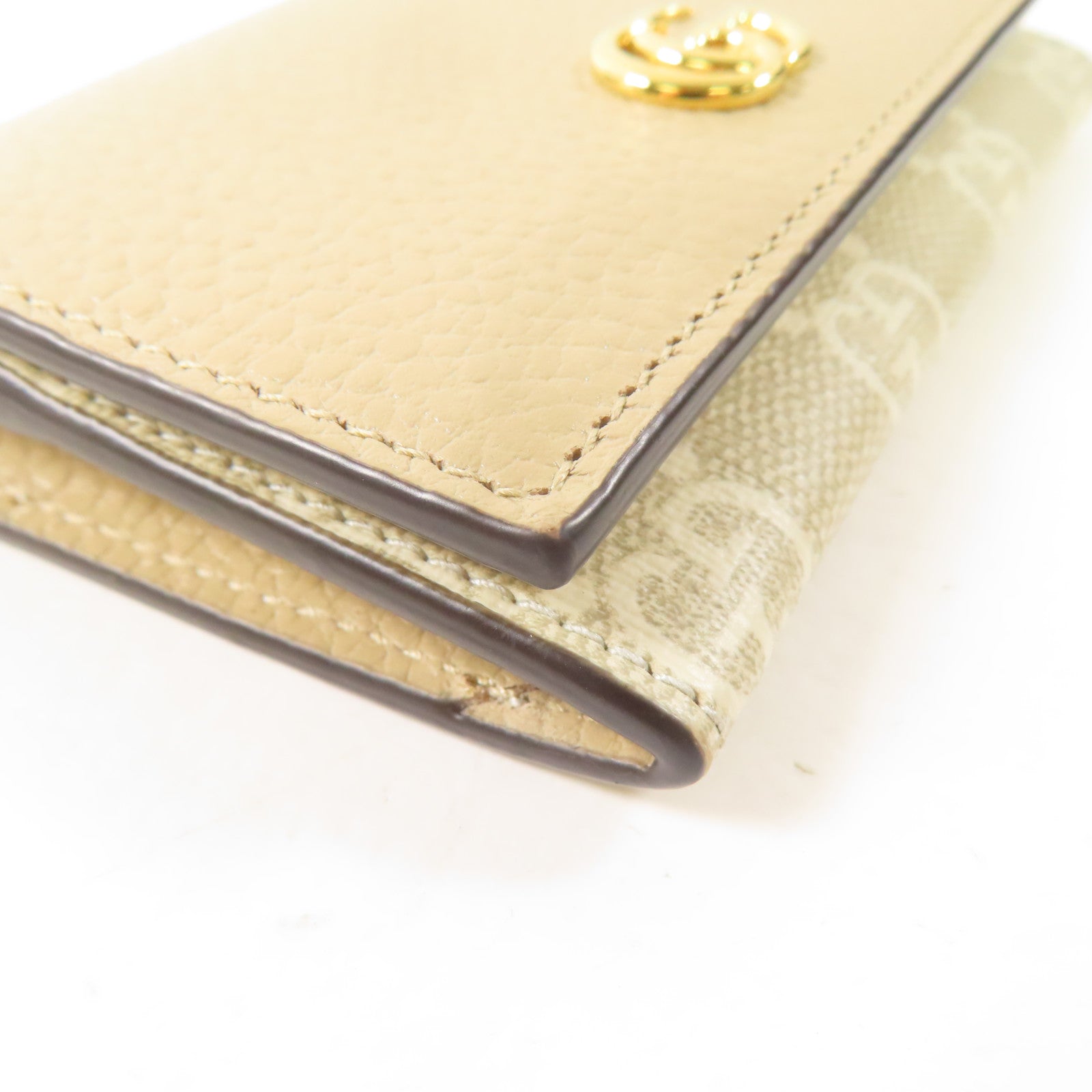 GUCCI 塗層帆布/牛皮皮革Card Case金扣錢包米色
