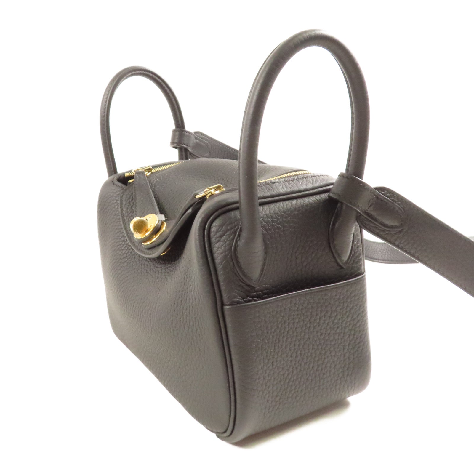 HERMES【激減優惠】 Clemence皮革Mini Lindy金扣手挽肩背兩用袋Noir
