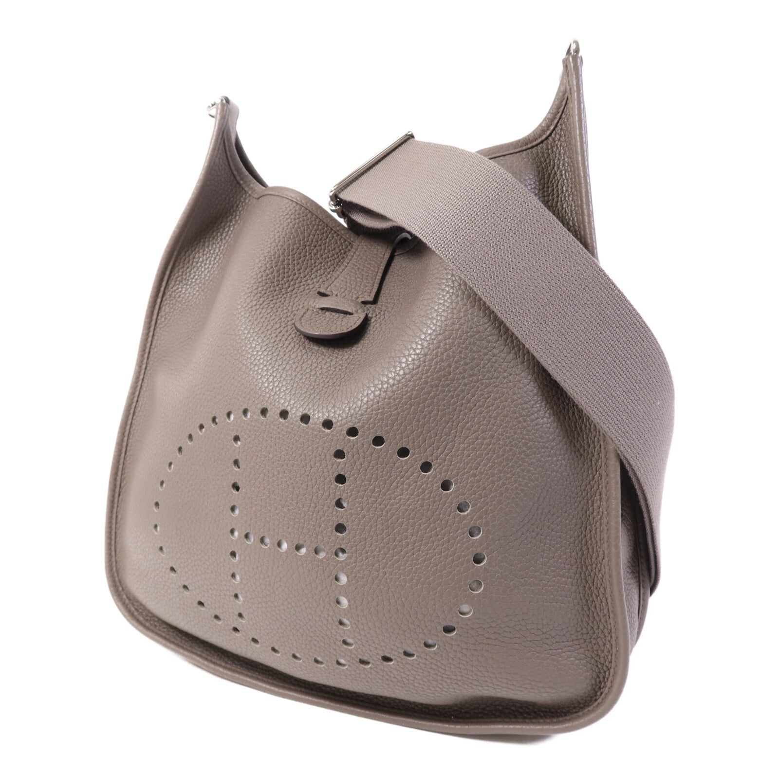 HERMES Clemence皮革Evelyne GM銀扣肩背袋Etain