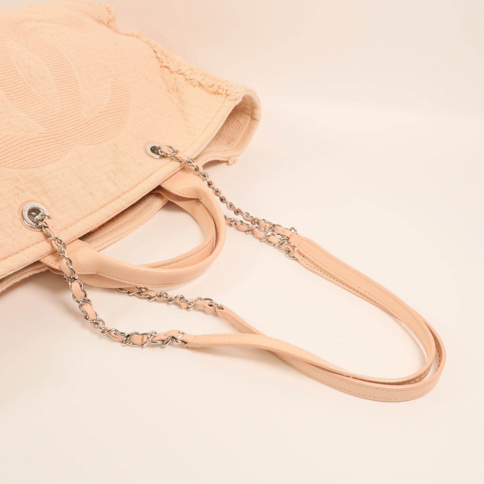 CHANEL 帆布Deauville Tote Bag銀扣手挽肩背兩用袋