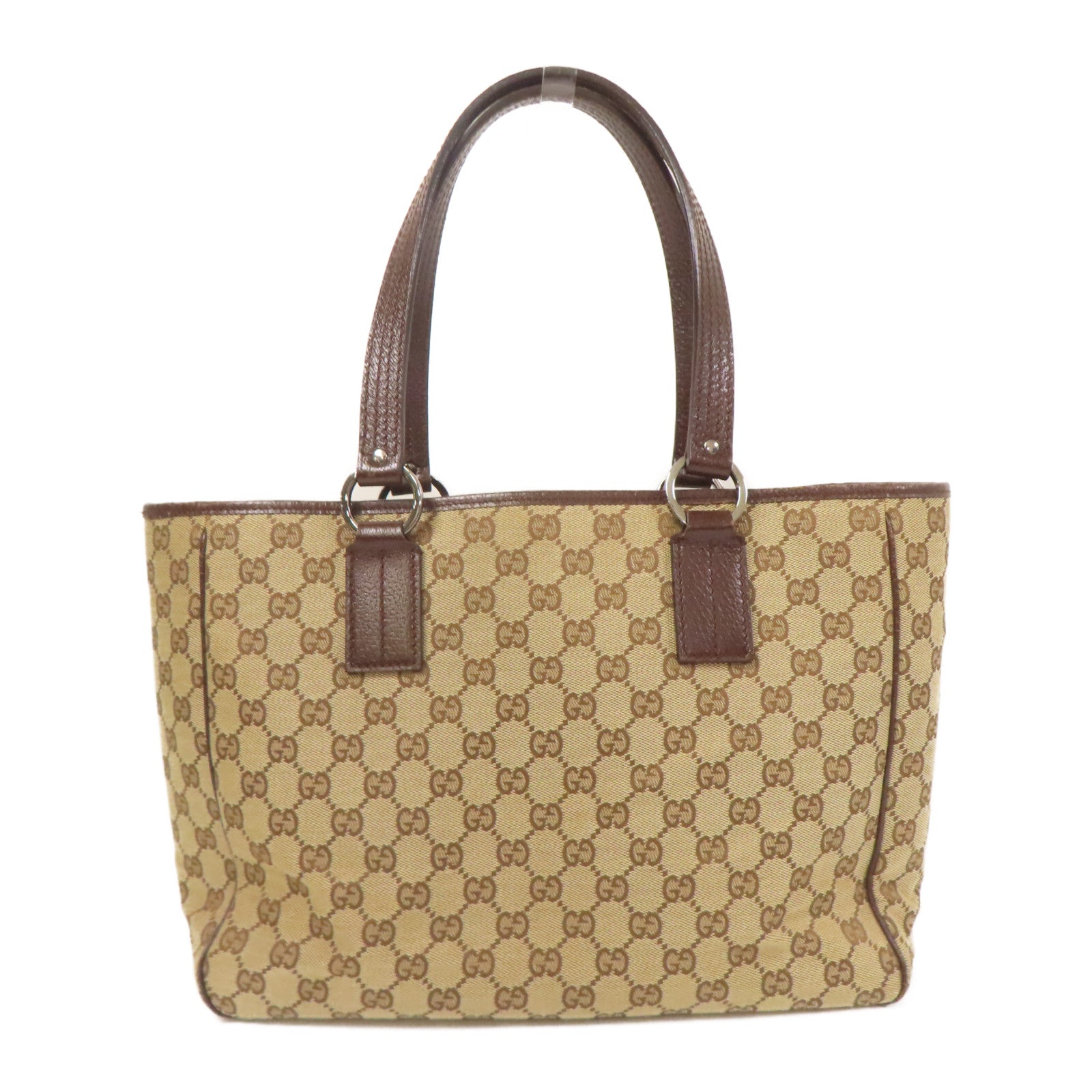 GUCCI 帆布GG Tote Bag銀扣肩背袋/手挽袋棕色