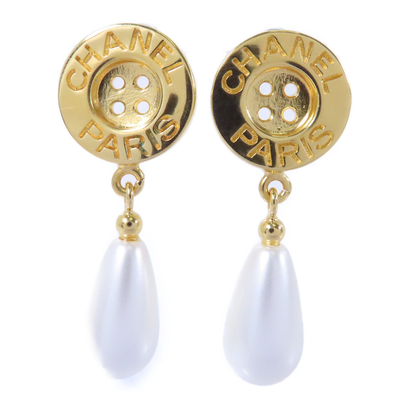 CHANEL PVC/金屬Earrings耳環金色/白色