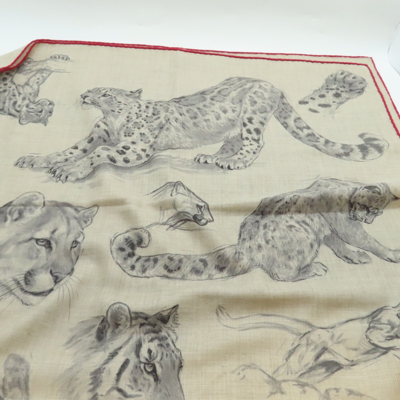 HERMES 羊絨/絲質Scarf圍巾灰色/紅色