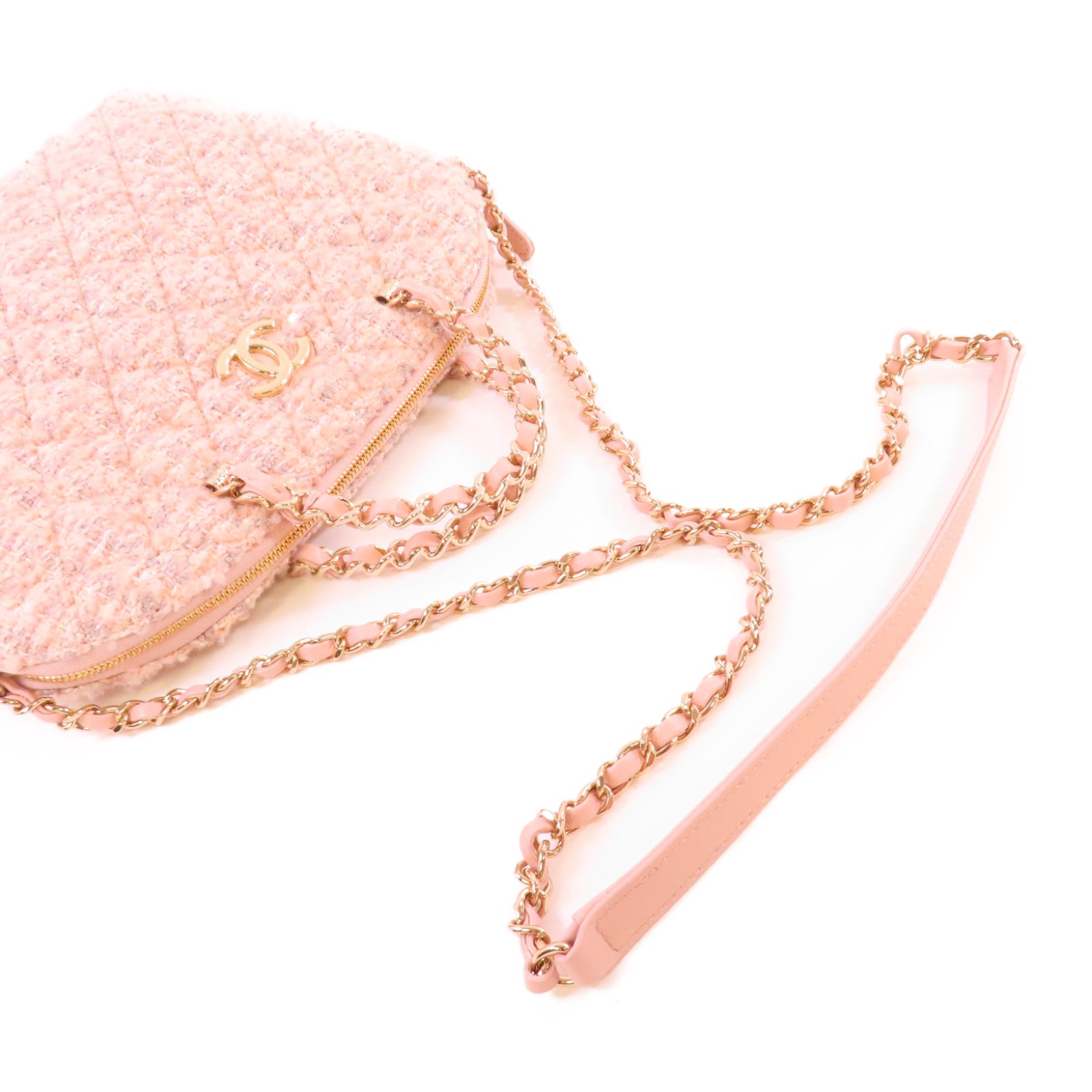 CHANEL 斜紋軟呢Small Chain 2Way Shoulder Bag金扣手挽肩背兩用袋粉紅色