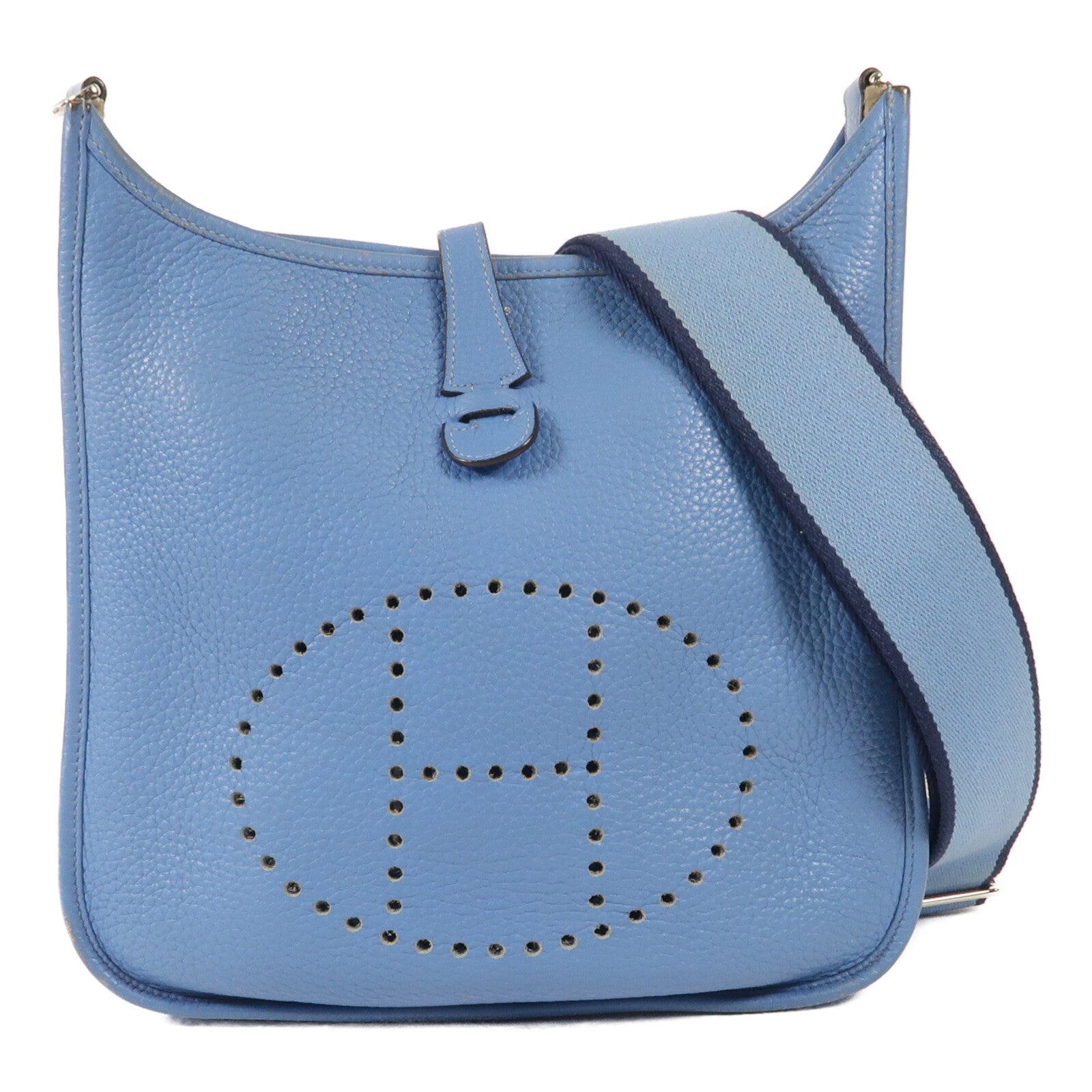 HERMES 【激減優惠】Clemence皮革Evelyne PM銀扣肩背袋Blue Jeans