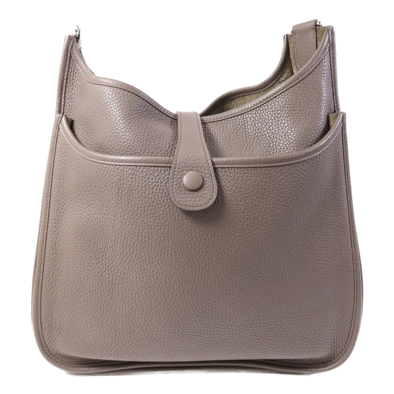 HERMES Clemence皮革Evelyne GM銀扣肩背袋Etain
