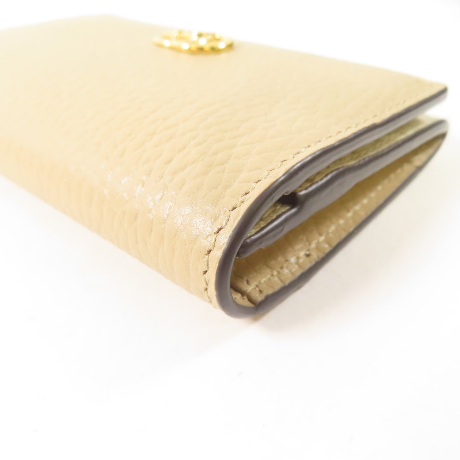 GUCCI 塗層帆布/牛皮皮革Card Case金扣錢包米色